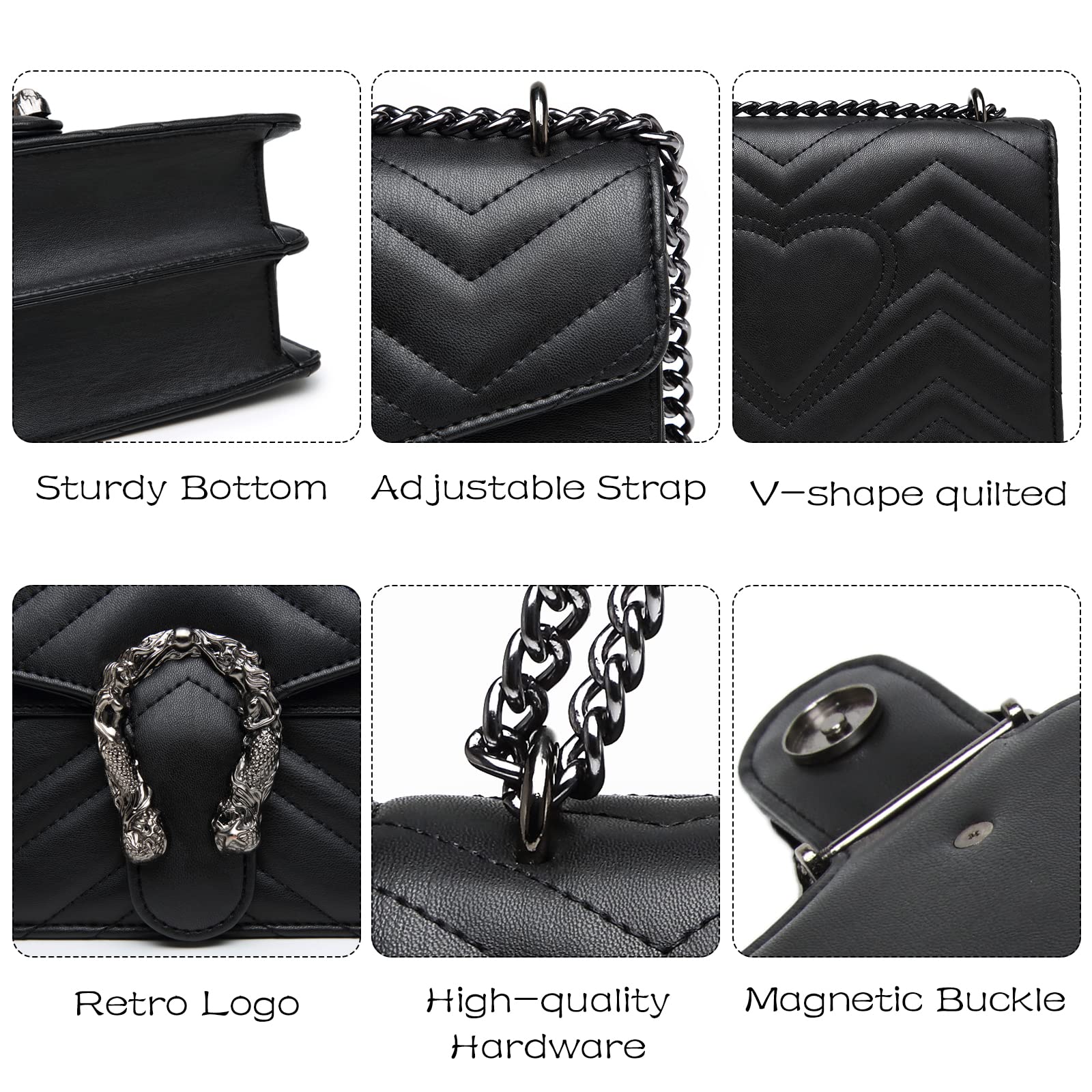 MYHOZEE Crossbody Bags for Women - Snake Printed Clutch Purses Leather Chain Shoulder Bags Evening Handbags: Qulited Black
