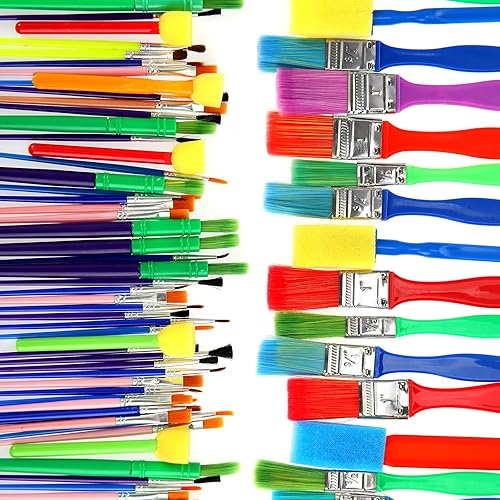 90 Pcs Paint Brush Set Bulk, All Purpose Paint Brushes for Acrylic Painting, Easy to Clean and Hold, Round and Flat Kids Paint Brushes, Great with