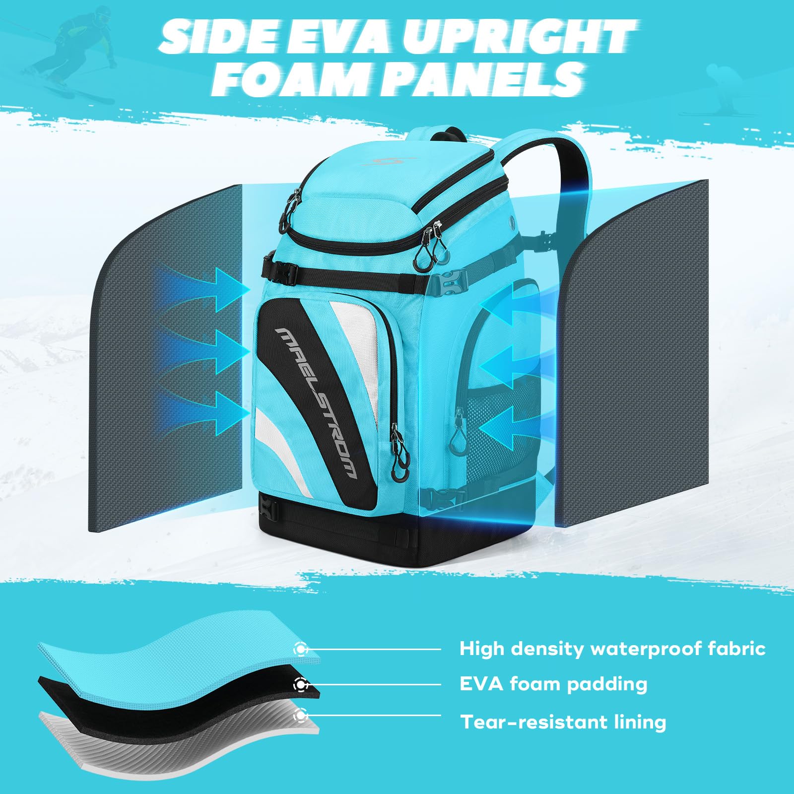 Maelstrom Skischuhtasche, 55 l, großer Skischuh-Reiserucksack für Herren und Damen, wasserdichte Snowboardstiefeltasche für Ski-Zubehör