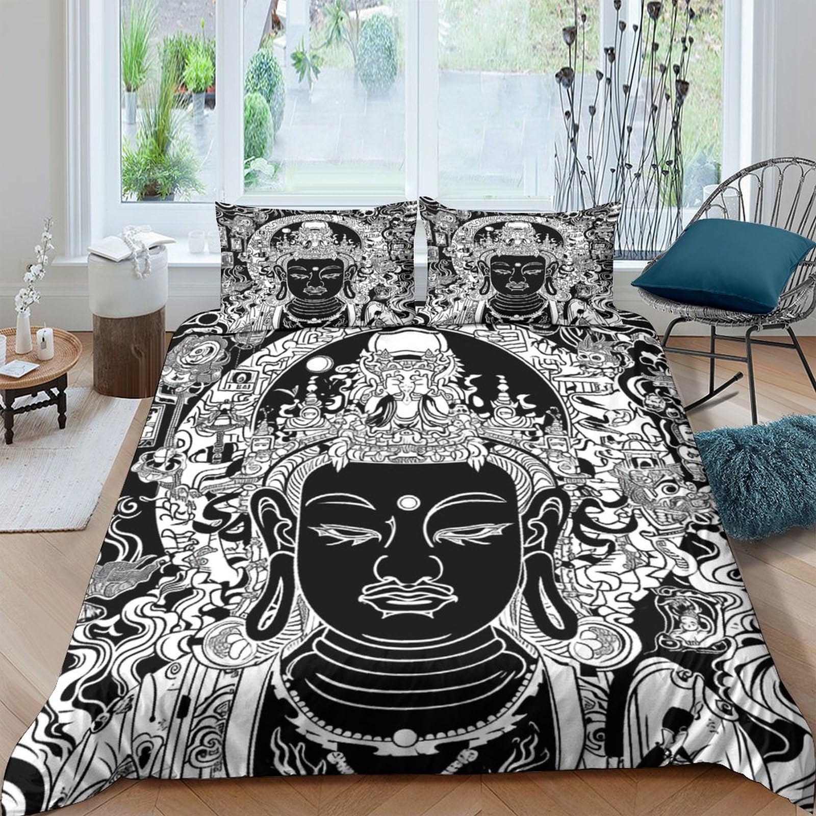 Parure de lit Bouddha 3D en microfibre anti-plis facile à laver king