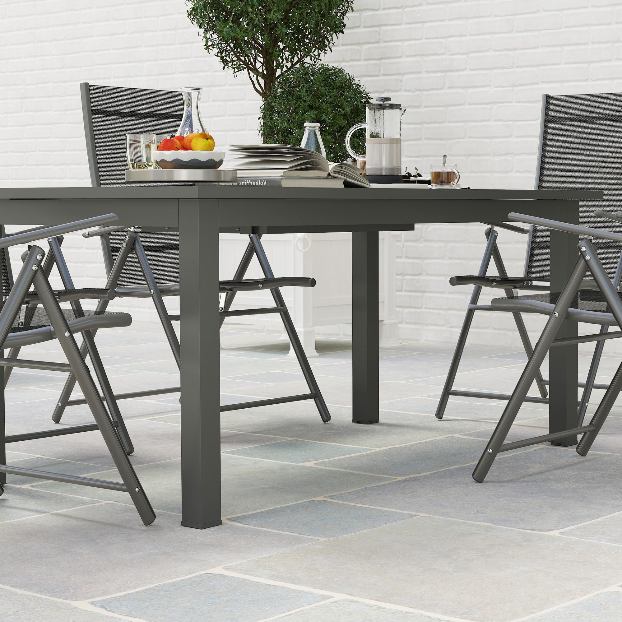 Outsunny Tavolo da Giardino Allungabile per 6-8 Persone da 160/220x90x73 cm, Tavola da Pranzo Estensibile Rettangolare con Piano a Doghe in Alluminio, Per Patio, Balcone, Terrazzo ed Esterno, Grigio