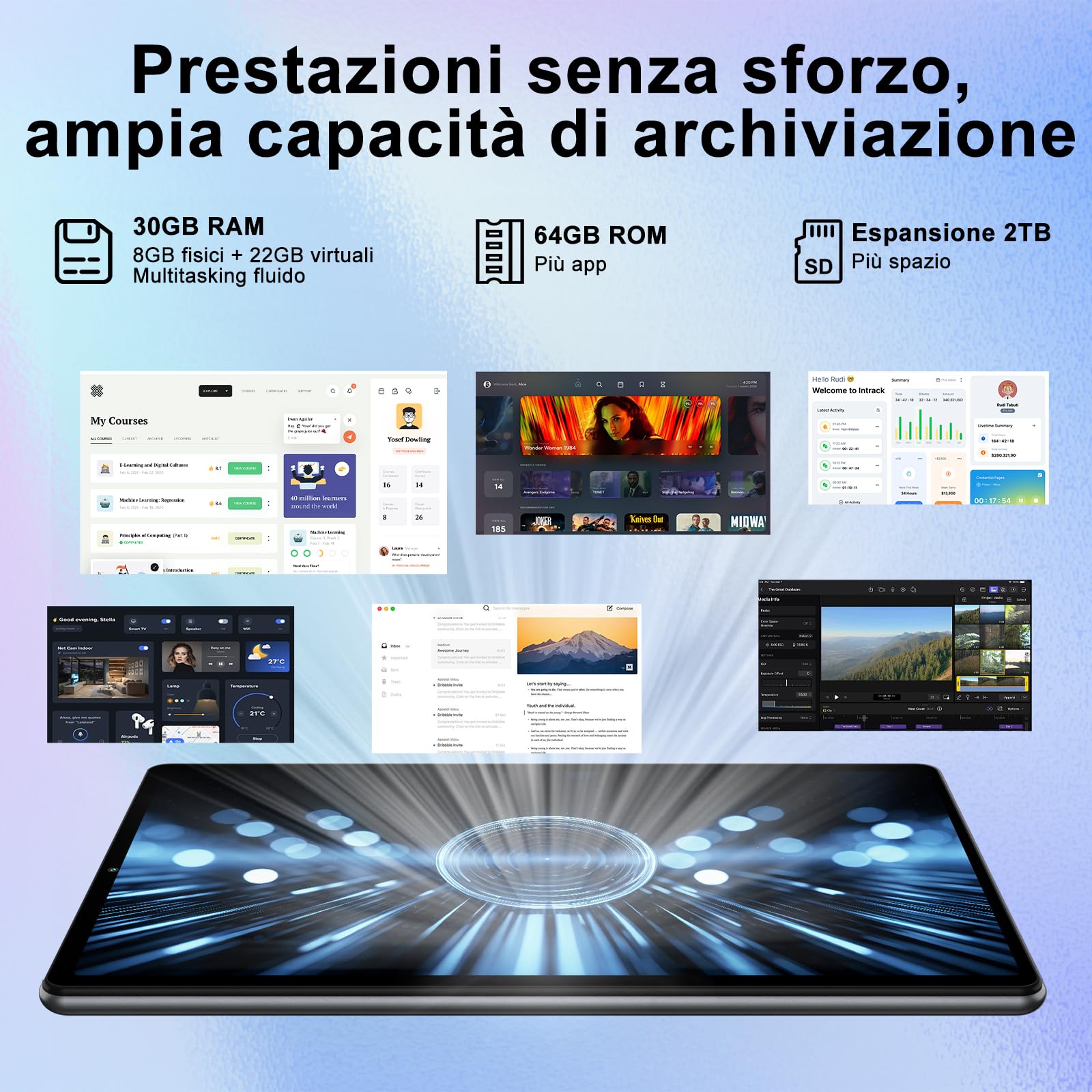 Tablet 10 Pollici Android 15 con Gemini AI, 30GB RAM + Espandibile 2TB ROM, Octa-Core, Widevine L1, WiFi 5G, BT5.0, Fotocamere 8MP/5MP, 6000mAh, con Tastiera, Mouse e Custodia – Grigio