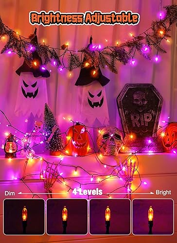 Miniatura 3 de Guirnalda de luces de Halloween para interiores, 100 luces LED parpadeantes de 39 pies, alimentadas por USB, con control remoto, luces de árbol