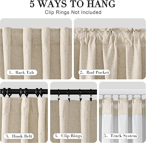 Miniatura 2 de Joywell Cortinas de lino 100 % opacas de 84 pulgadas de largo, bolsillo para barra, pestaña trasera, cinturón de gancho, anillos de clip, cortinas