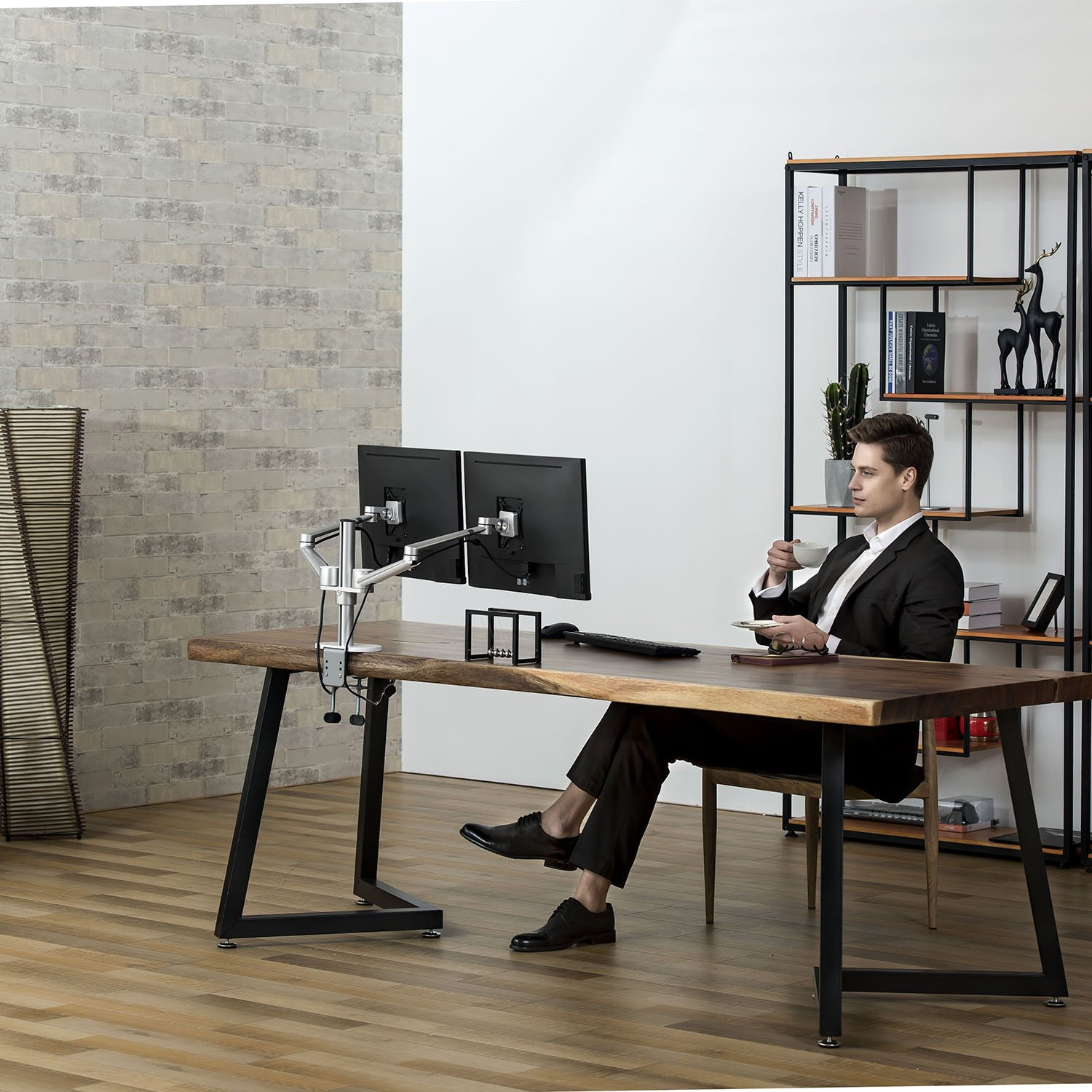 ThingyClub® Adjustable Aluminium Universal Full Motion Desk Mount Arm Stand Bracket (Dual Monitors - Silver)