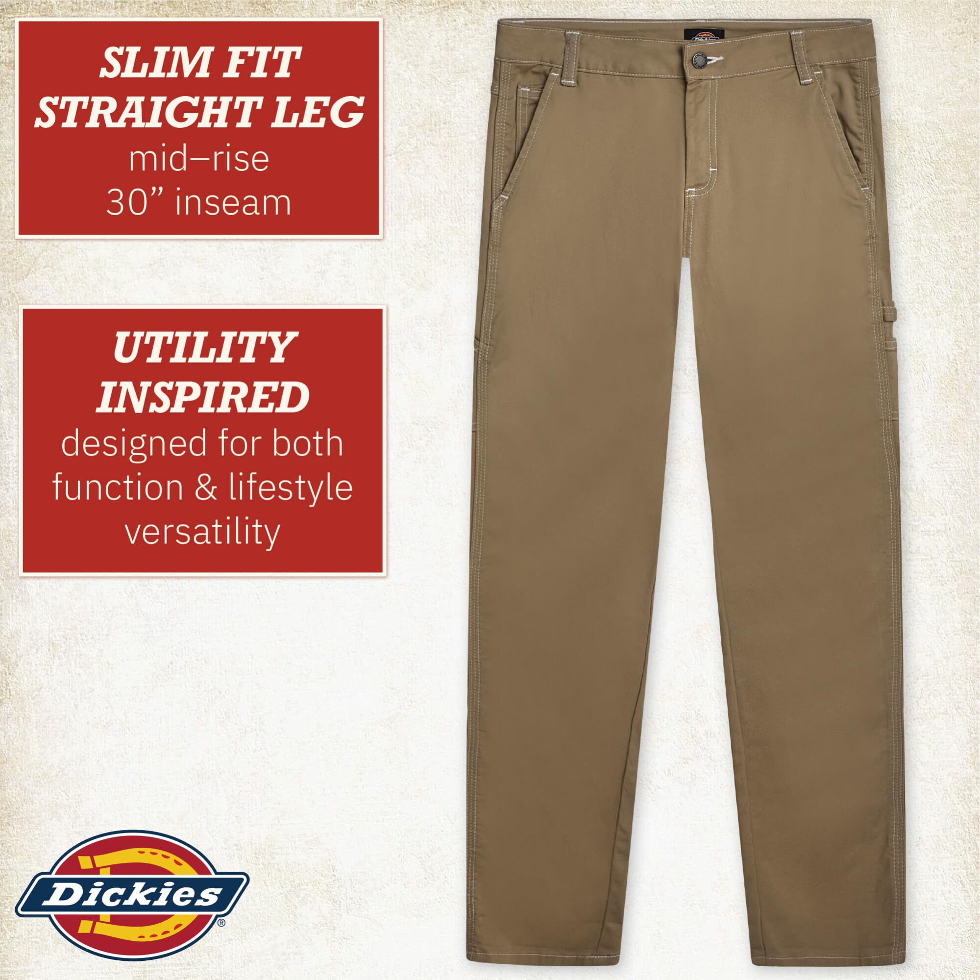 Dickies Lässige Schreinerhose für Damen, schmale Passform, nicht dehnbar, fällt klein aus