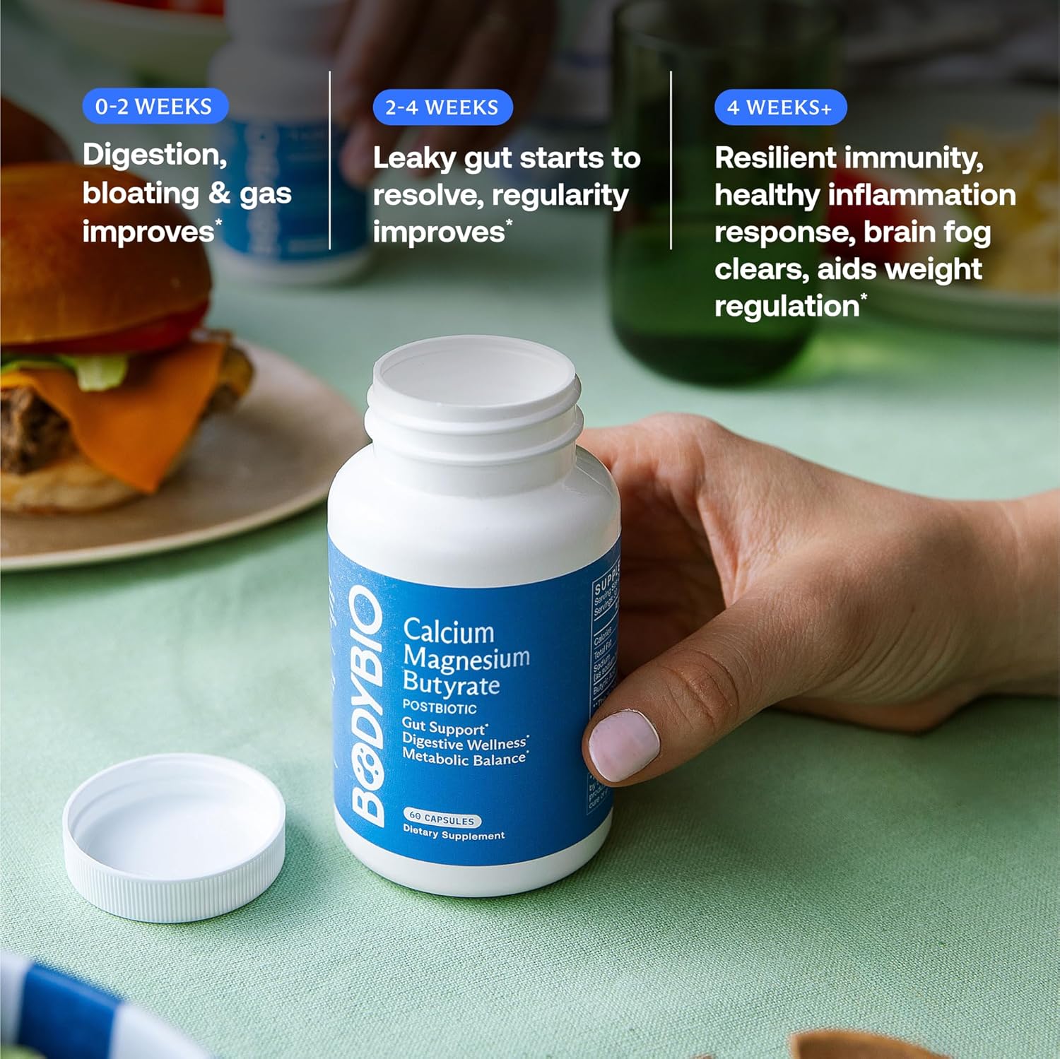 BodyBio Butyrate - Postbiotic for Gut Health, Digestive Support, Bloat, Gas & Constipation Relief, Leaky Gut Repair - Calcium, Magnesium + Butyric Acid Supplement for GI Wellness