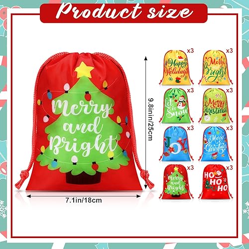 Miniatura 2 de Xuniea 24 bolsas de Navidad con cordón de 10 x 7 pulgadas, bolsas reutilizables de regalo de Feliz Navidad, pequeñas bolsas de envoltura para