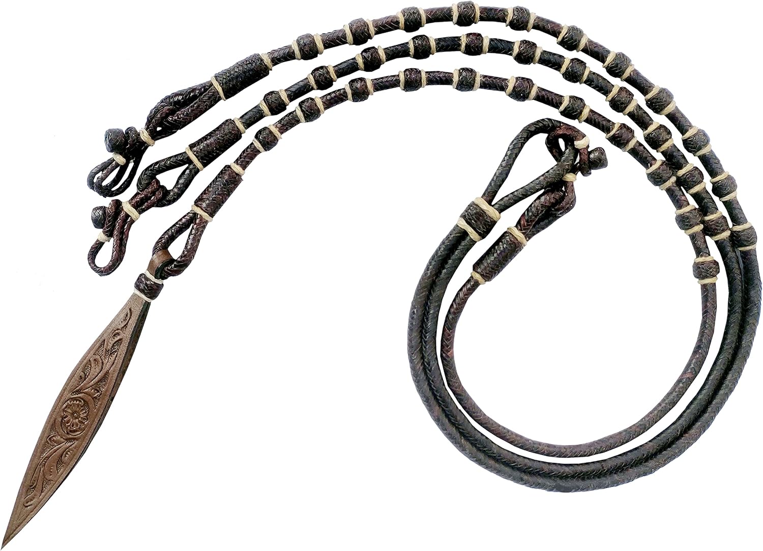 Chestnut/Burgundy/Maroon Raw Hide Hand Made Rope Matching Knots Raw Hide Leather Horse Tack Hand-Braided Romal Romel Reins Ranch Rope/Rope Reins-8.5 Ft, 52' Romel
