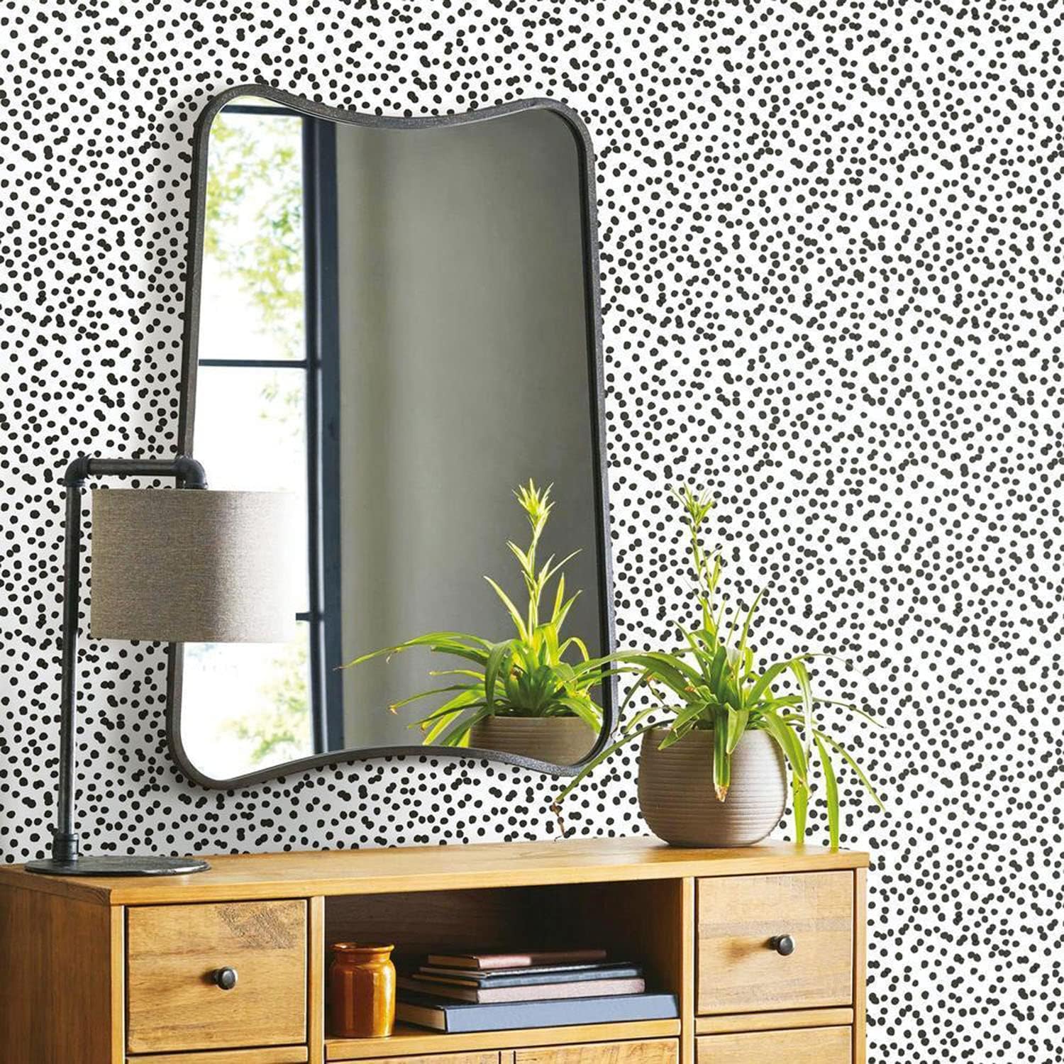 RoomMates Black and White Confetti Peel and Stick Wallpaper, Removable Self-Adhesive Wallpaper Roll, 20.5 in x 16.5 ft