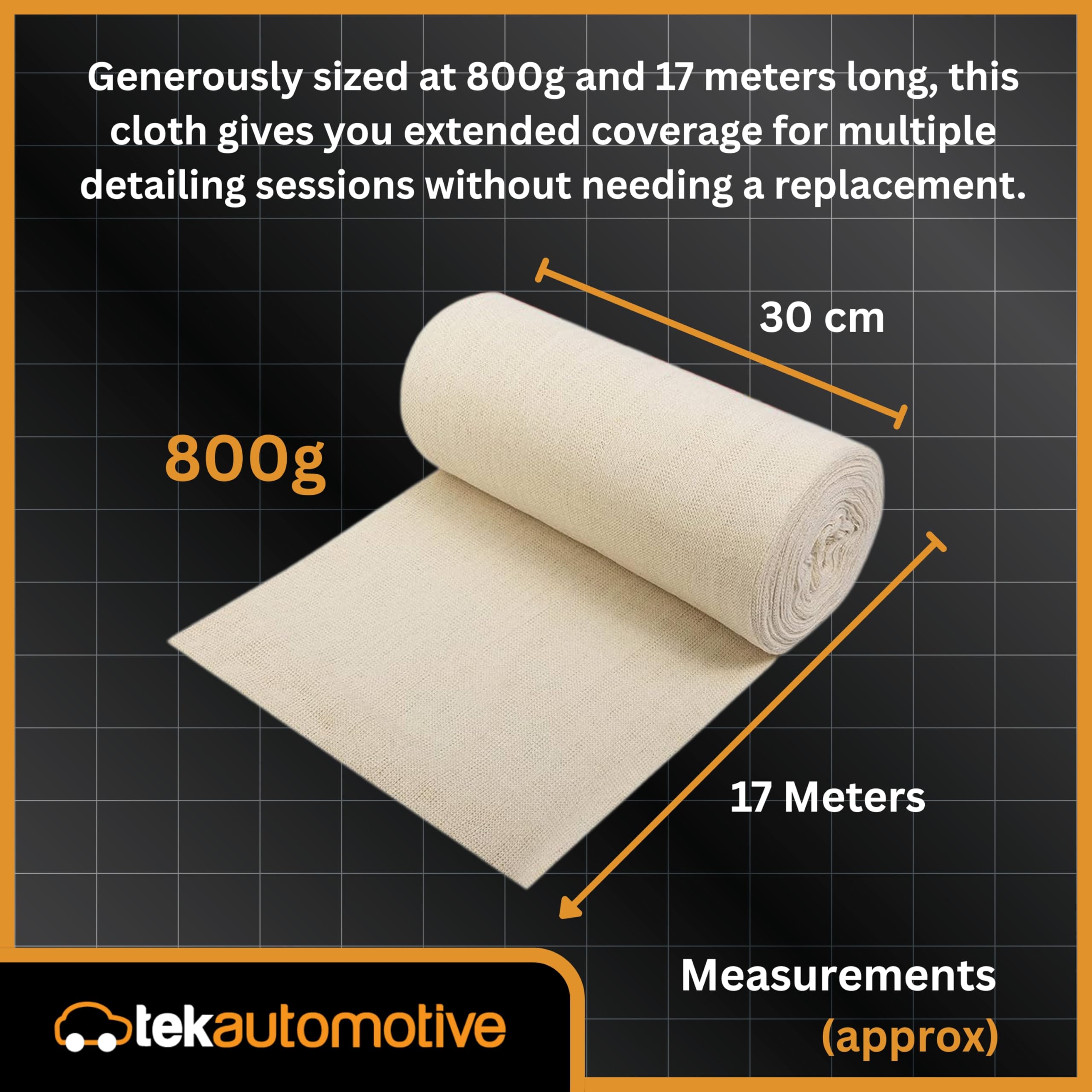 Tek Automotive Rotolo di tessuto Stockinette da 800 g, 100% puro cotone, rotolo di panno di montone da 17 m, ultra morbido, senza pelucchi per cerare legno, lucidatura e dettagli, straccio