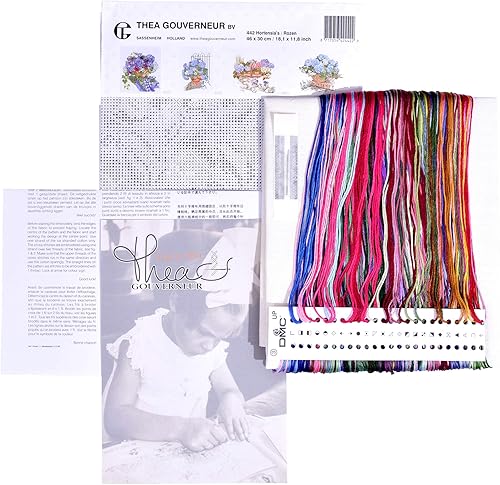 Miniatura 3 de Thea Gouverneur - Kit de punto de cruz contado - Hortensia y rosa - Aida - 16 unidades - para adultos - 442A