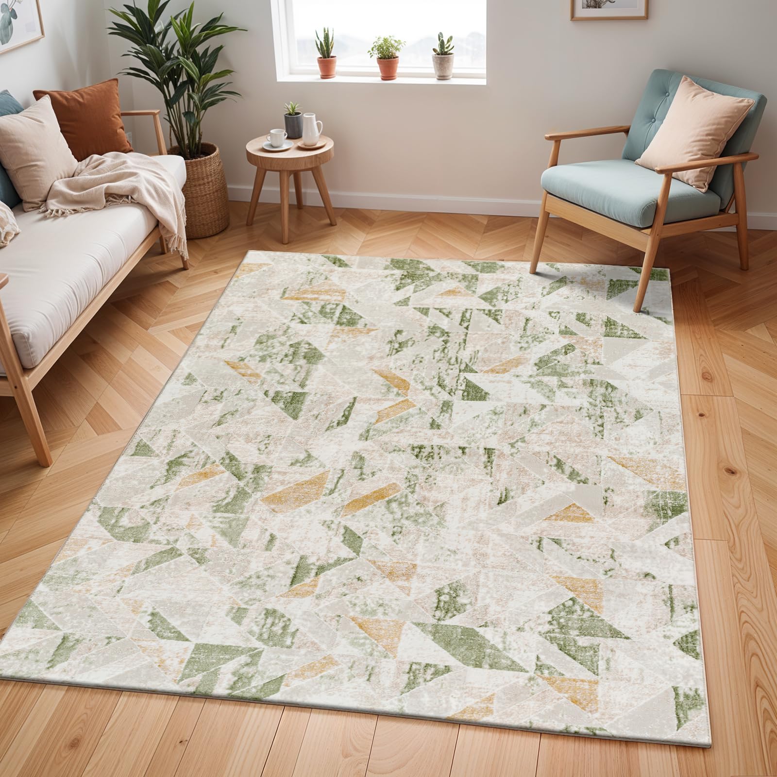 Livabliss Green San Francisco-Abstract Tan Taupe Modern Marble Rug - 160 X 213 Cm
