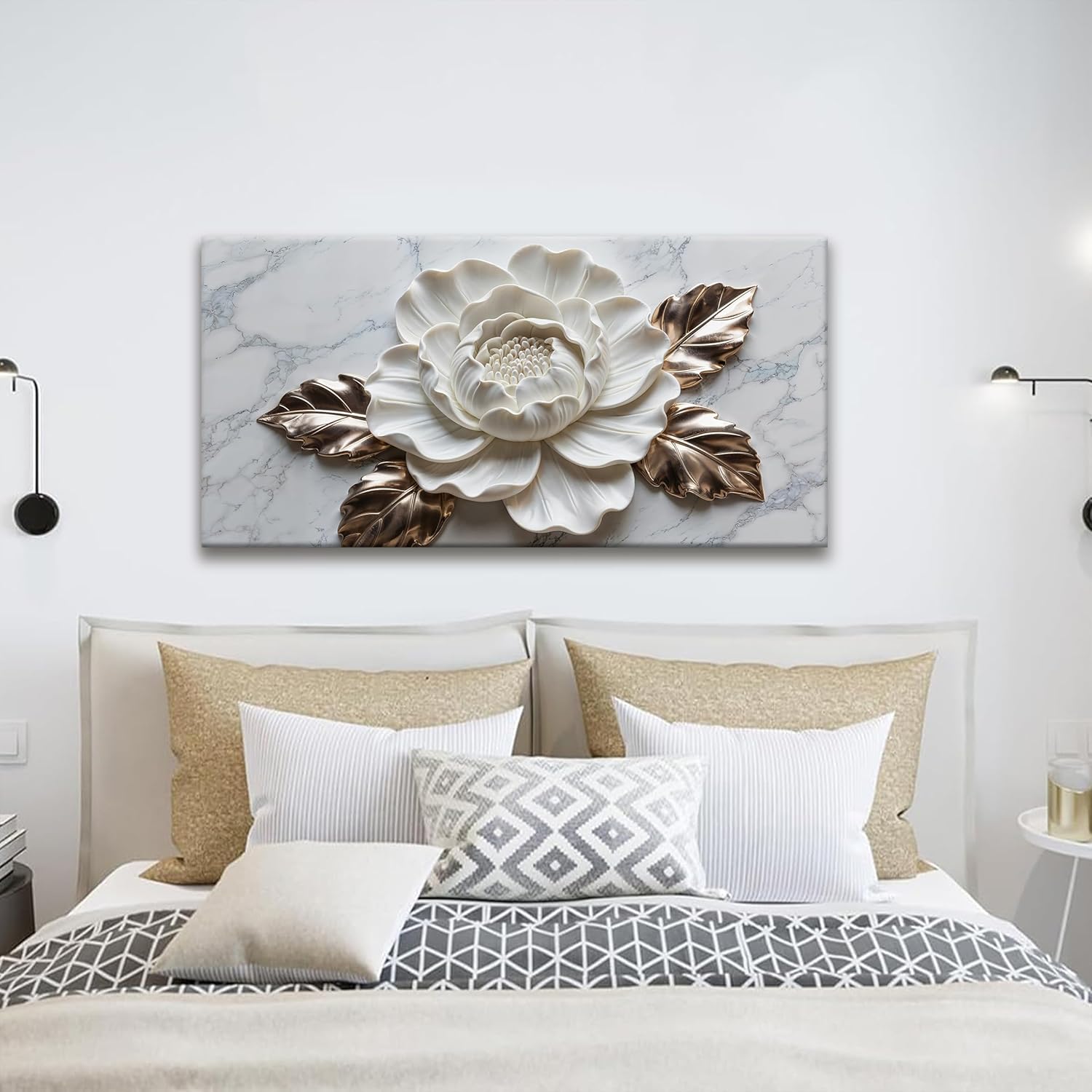 Suconvng Canvas Art Wall Decor Print Paintings Marble Texture White Flower Wall Art Prints Pictures Ready To Hang Pictures For Bedroom Bathroom Office Kitchen Home Wall Decor Artwork 20" × 40" - Image 5