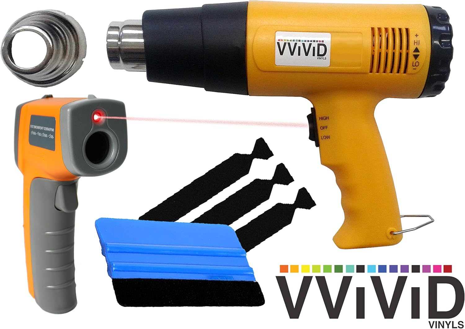 VViViD Professional Heat Gun Automotive Vinyl Wrap Tool Including Precision Nozzle and 3M Toolkit (Incl. Nozzle, Toolkit & Digi. Thermometer)