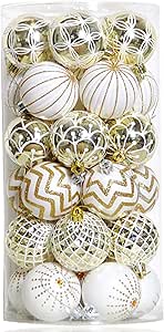 30PCS Christmas Balls Ornaments, 60MM Gold & White Painted Shatterproof Festive Wedding Hanging Ornaments