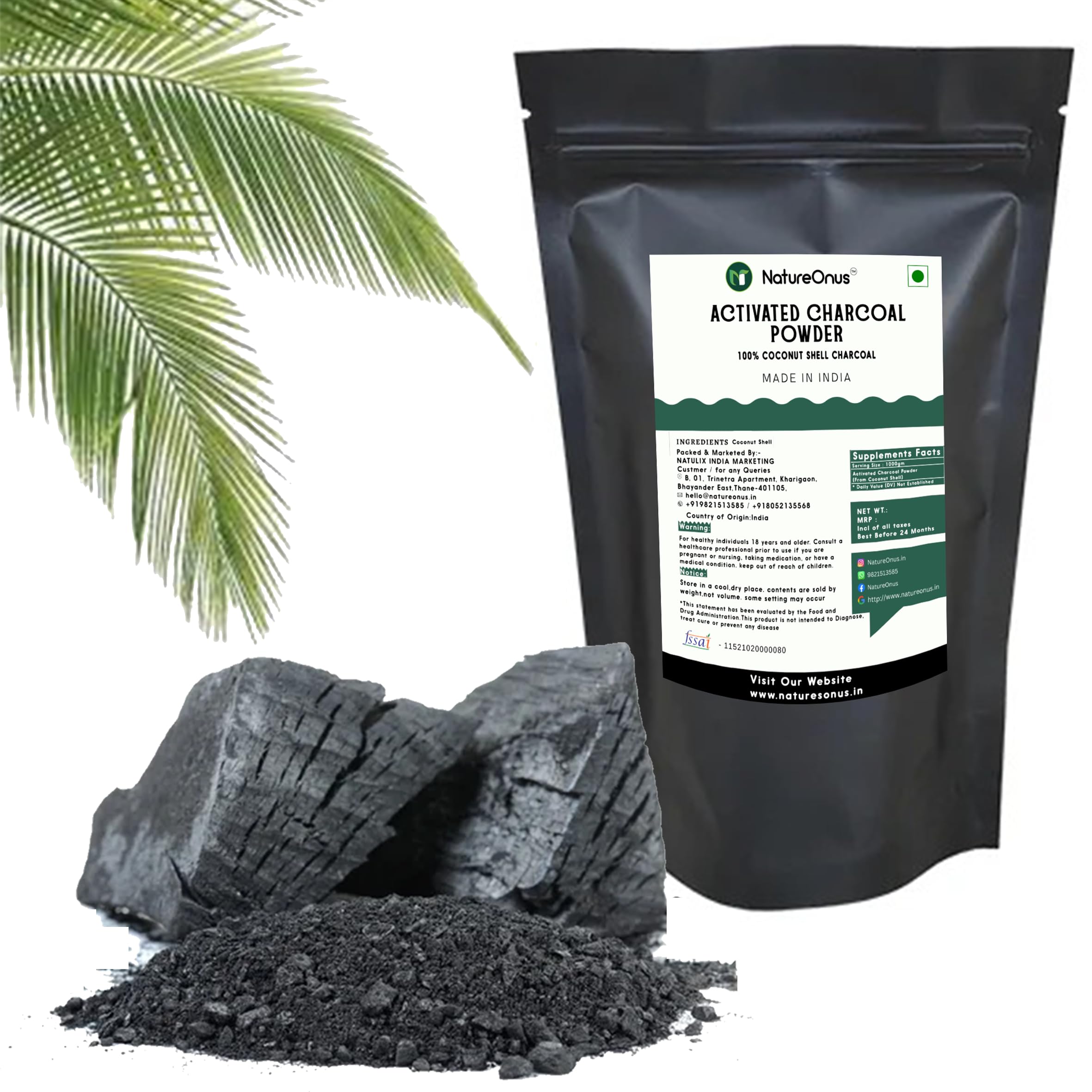 NatureOnus Activated Charcoal Powder 500g | AAA+ Grade Coconut Shells Powder | Teeth Whitening, Detox & Cleansing Powder for Face, Skin, and DIY Use, Food-Grade 3