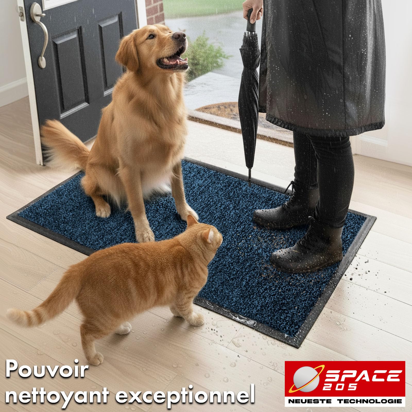KARAT Paillasson Antidérapant pour les entrées, le couloir, tapis sous la porte d'entrée, avec technologie innovante TPE sur le bord et l'arrière, modèle Space 205 (Bleu, 120 x 180 cm)