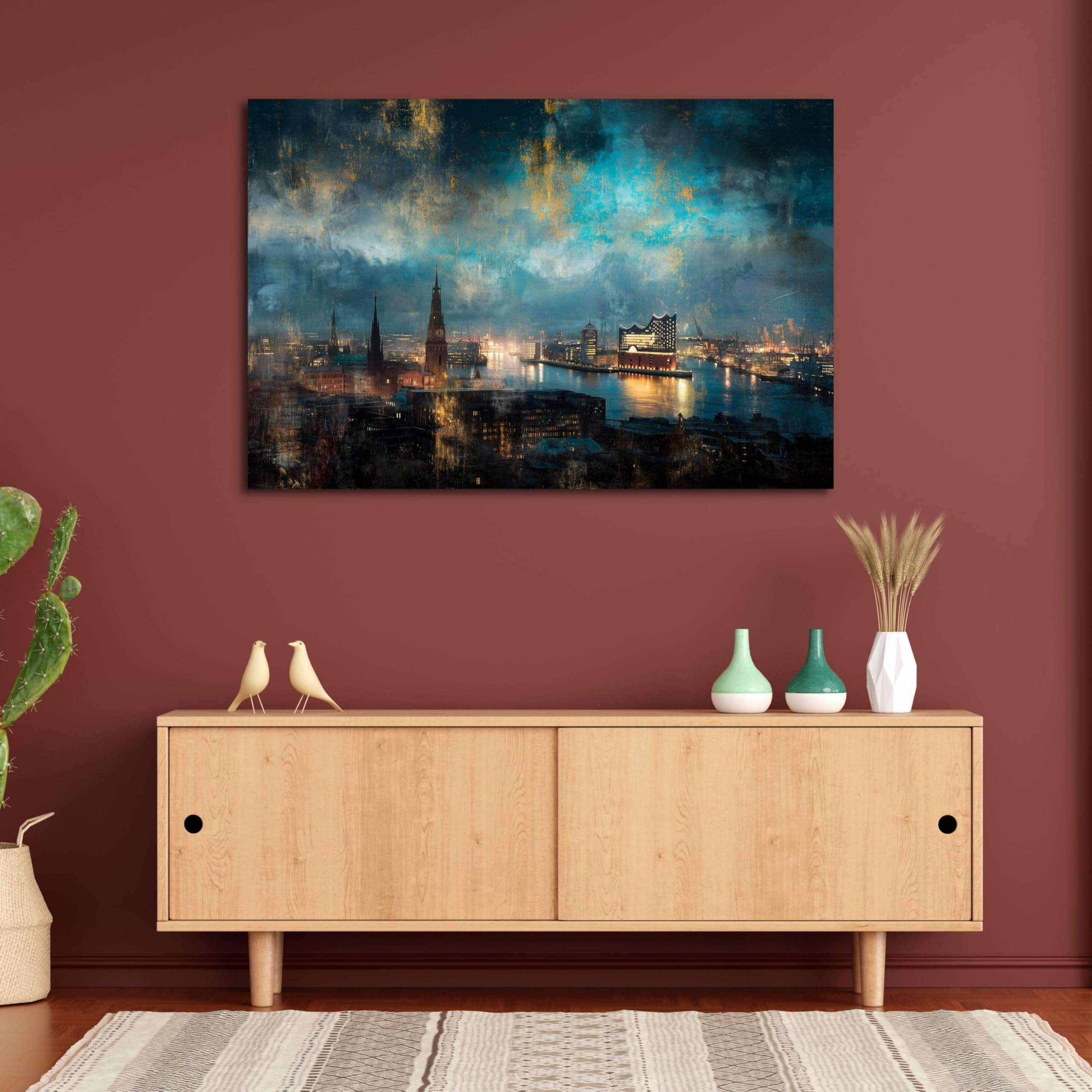 DRO Design – Hamburg 56x84 cm Querformat Wandbild XXL modernes Bild Wohnzimmer Schlafzimmer Bilder für die Wand Wanddekoration LeinWandbild XXL 6mm HDF