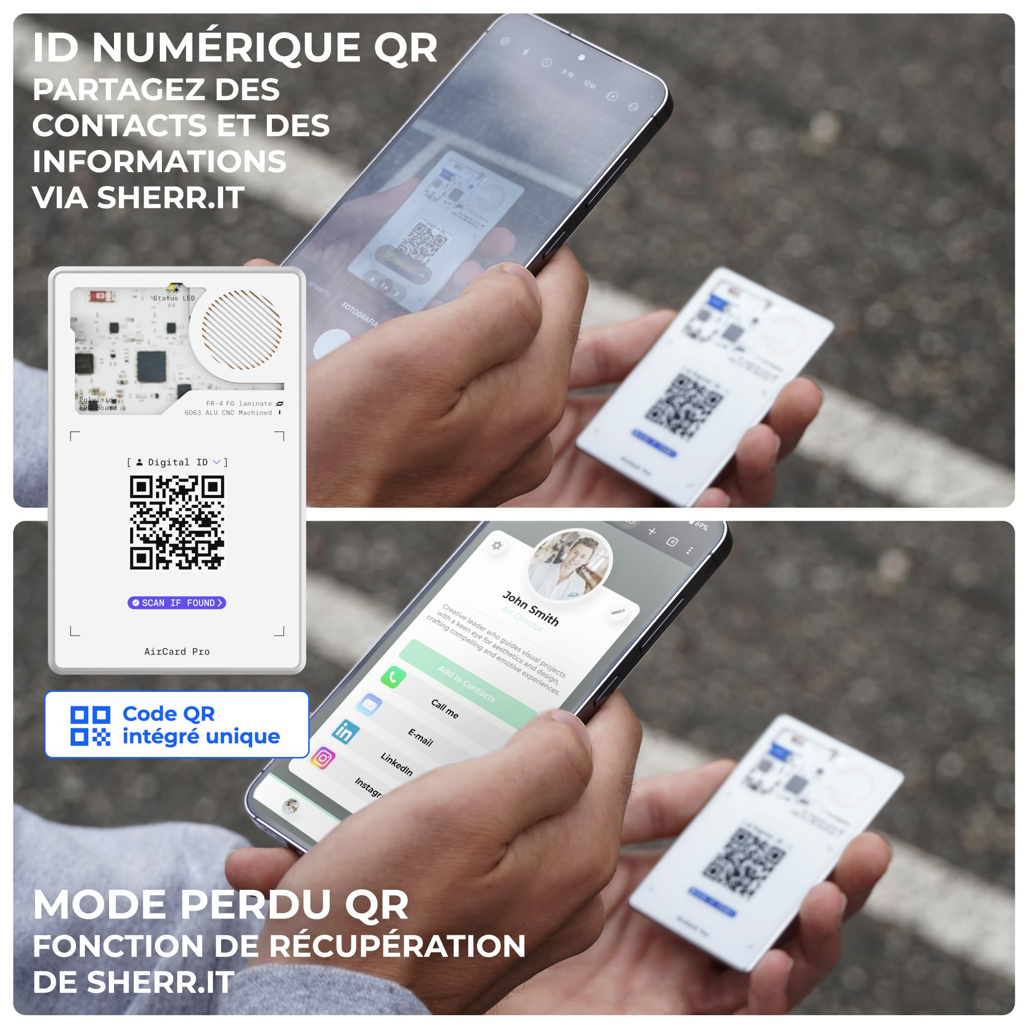 Rolling Square AirCard Pro - Tracker Card Bluetooth UltraMince, Traceur Tag Carte Compatible avec Android Google Find Hub, Charge Wireless, Traqueur Localisateur avec Digital ID, Gadget High Tech