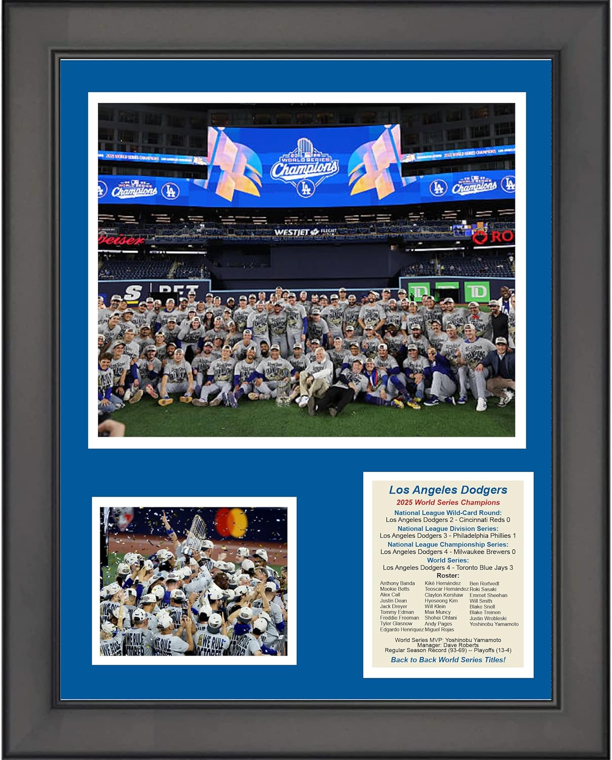 Framed Los Angeles Dodgers 2025 Back to Back World Series Champions 11"x14" Baseball Three Photo Collage