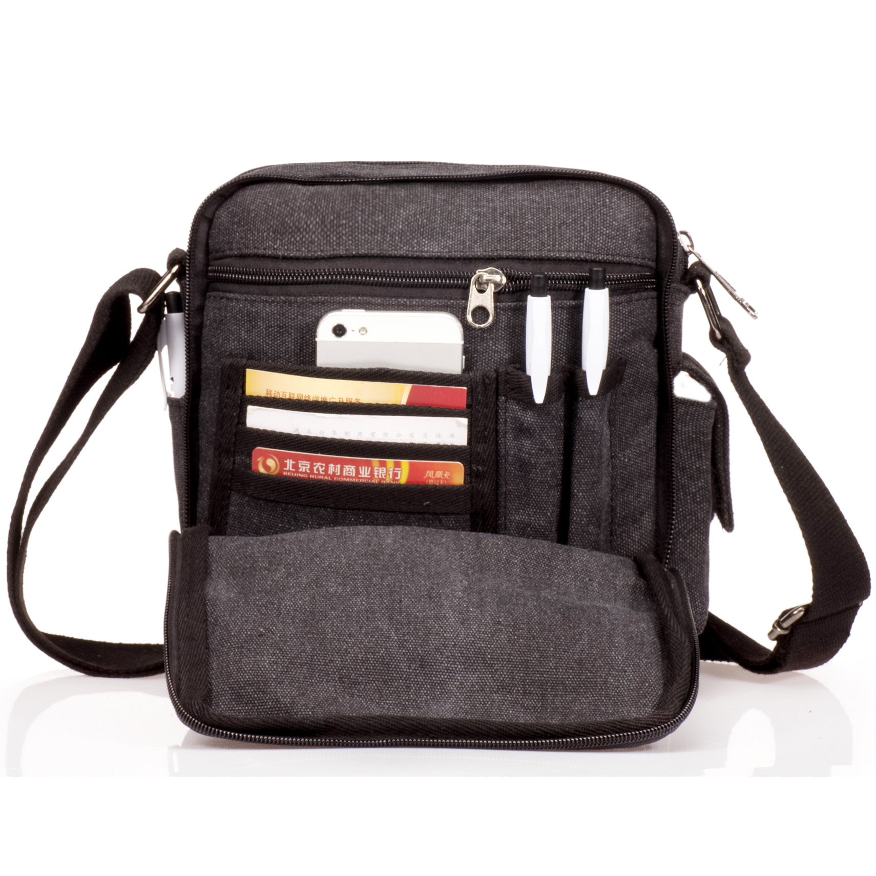 Bolso Bandolera Hombre Pequeño de Tela Vintage - Messenger Bag para Colegio y Universidad - Bolsa de Lona para Libros y Viaje - Sport Bag Original