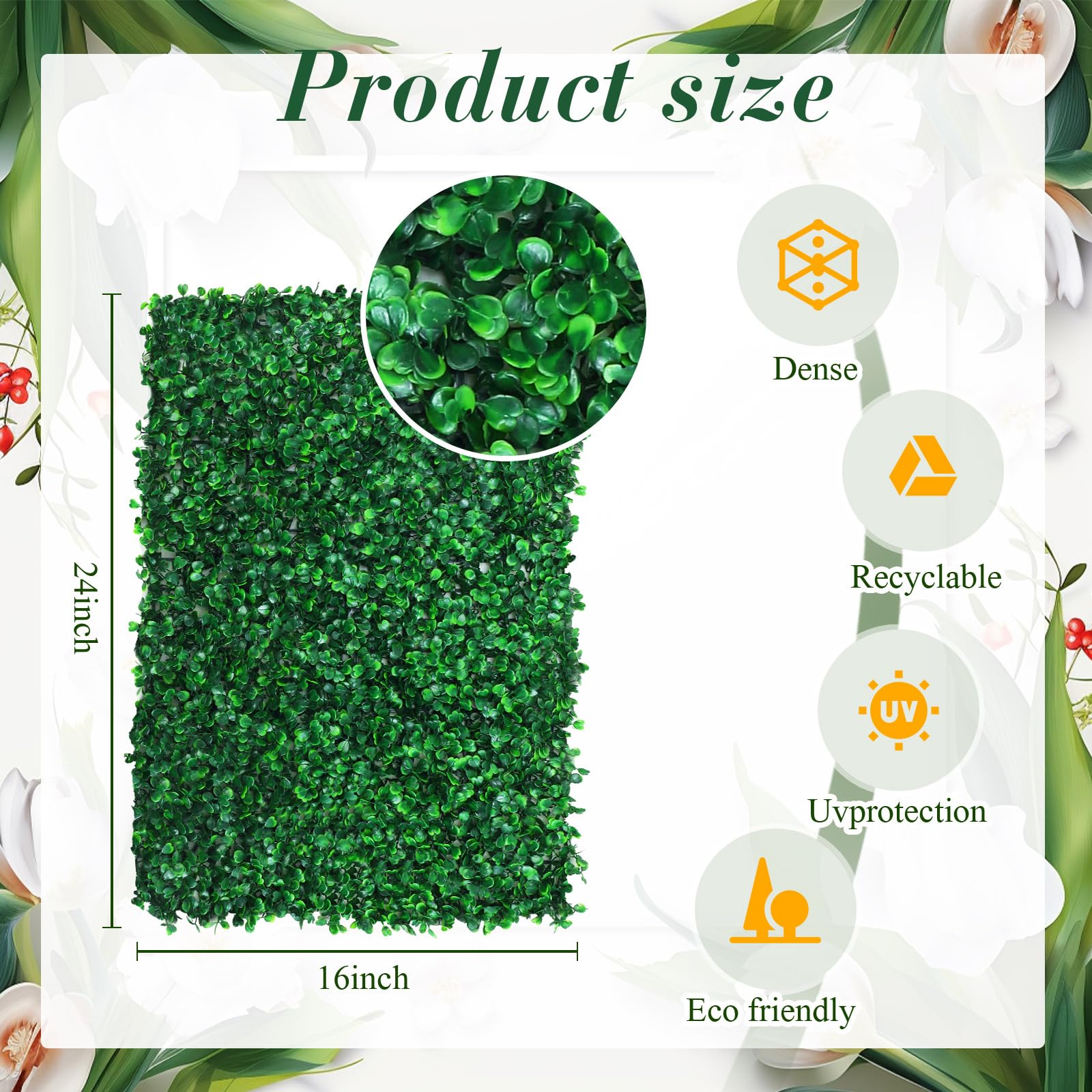 18 Stück 40,6 x 61 cm Graswandpaneele künstliche Hecke Buchsbaumplatten mit 36 Stück 100 cm weißen Glyzinien hängende Blumengirlande für drinnen und draußen, Grünhintergrund, Zaun,