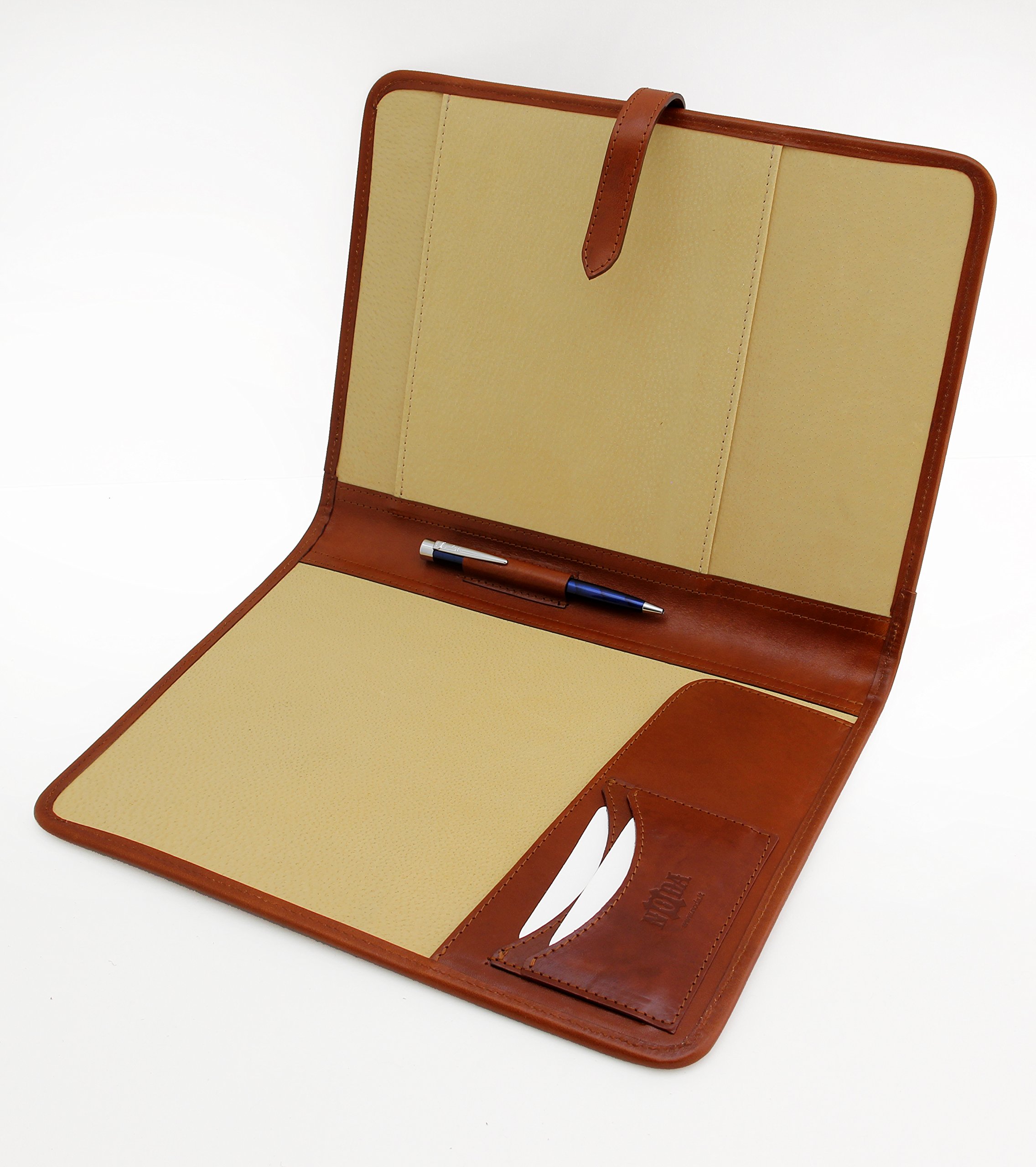 Carpeta de presentación profesional de piel italiana tamaño A4 para conferencias de negocios, carpeta de notas, cartera, funda de escritura coñac