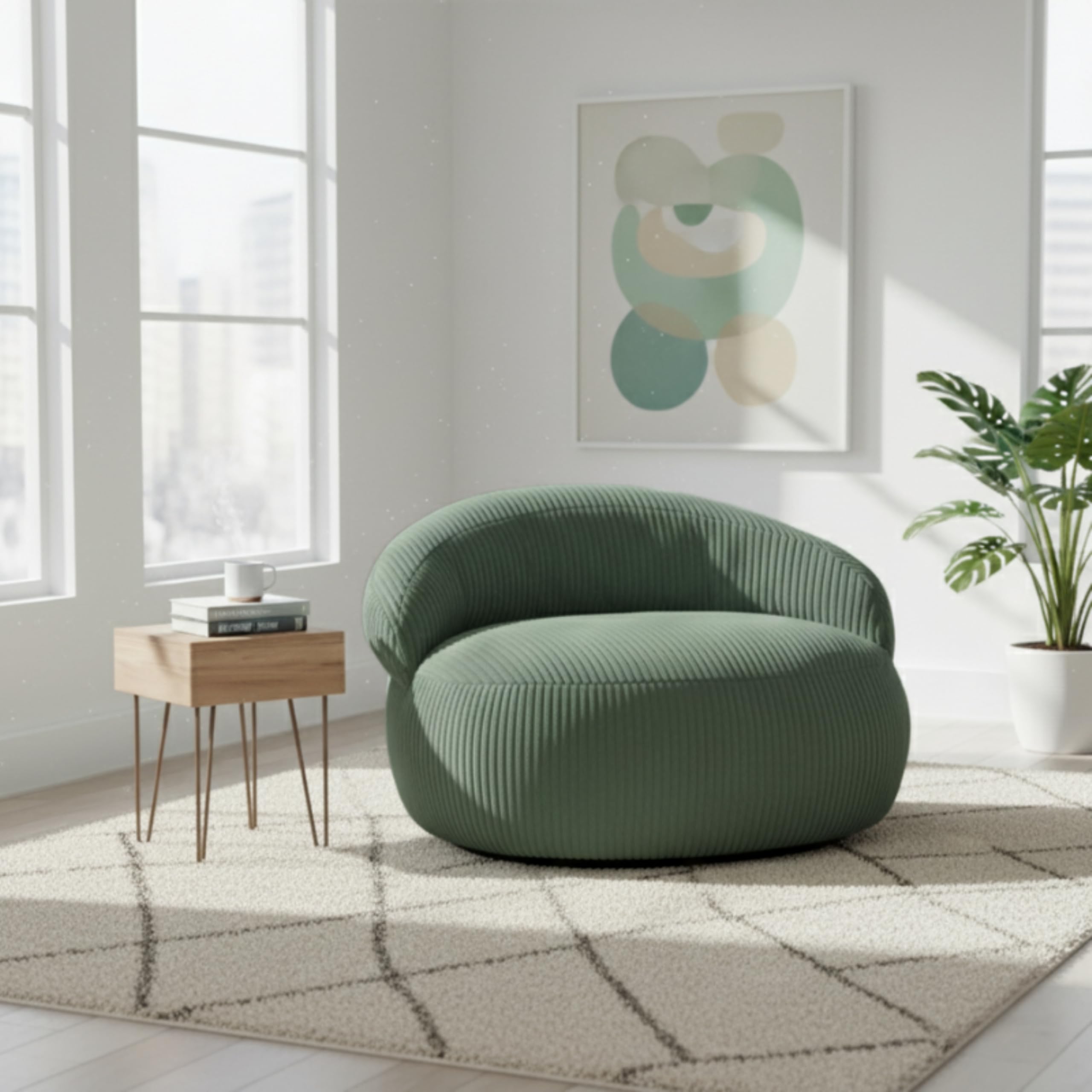 bananair – Pouf Poltrona Soggiorno e Camera in Velluto a Coste - Pouf Gigante XXL Morbido ed Elegante - Rivestimento lavabile in lavatrice - Ideale per Adulti, Adolescenti (110 × 100 cm, Verde)