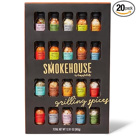Smokehouse by Thoughtfully Ultimate Grilling Spice Set, Grill Seasoning Gift Set Flavors Include Chili Garlic, Rosemary and Herb, Lime Chipotle, Cajun Seasoning and More, Pack of 20