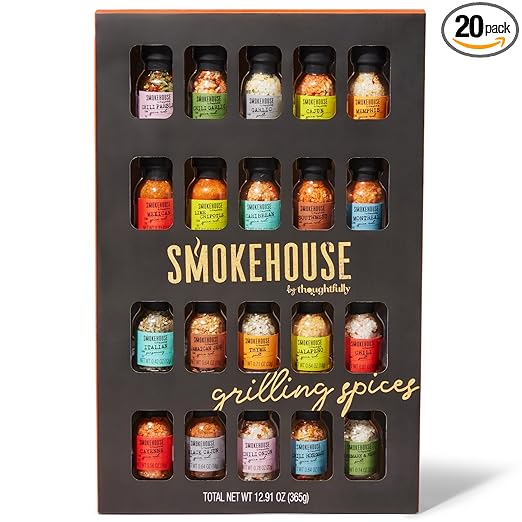 Smokehouse by Thoughtfully Ultimate Grilling Spice Set, Grill Seasoning Gift Set Flavors Include Chili Garlic, Rosemary and Herb, Lime Chipotle, Cajun Seasoning and More, Pack of 20