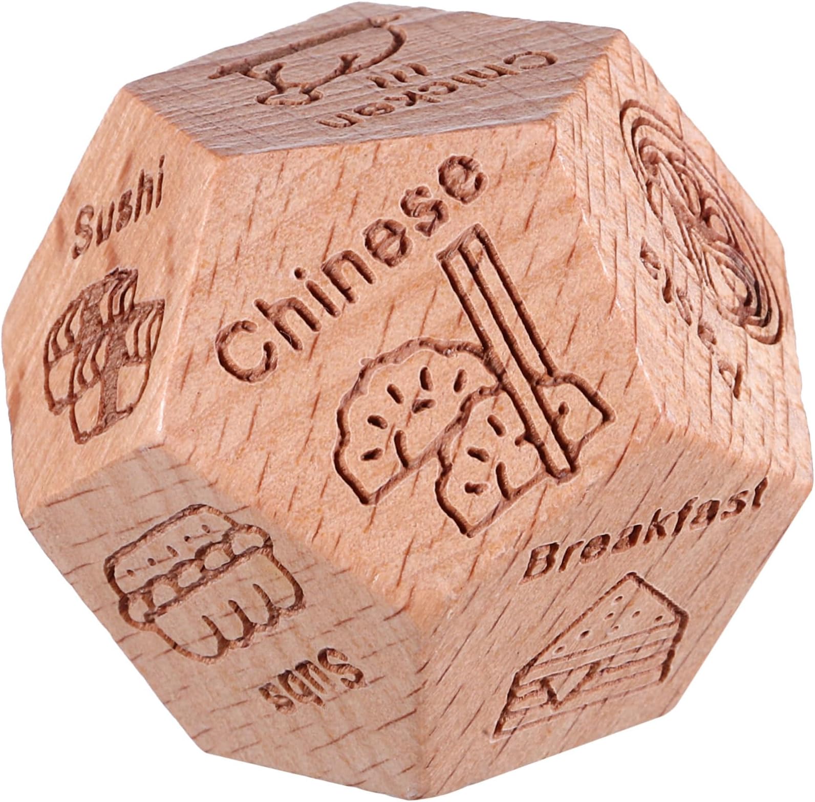 VICASKY Food Decision 12-sided Wooden Decider for Dinner Game Prop What to Eat Choice Gift and Stocking Fillers