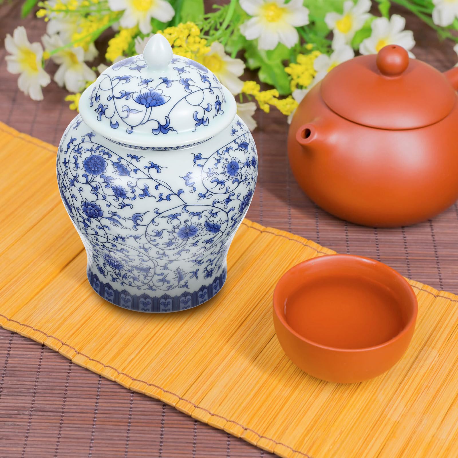 SOIMISS Tarro para Almacenamiento de Té Suelto Estilo Chino Retro Tapa Sellada de Cerámica Azul y Decoración de Cocina y Hogar