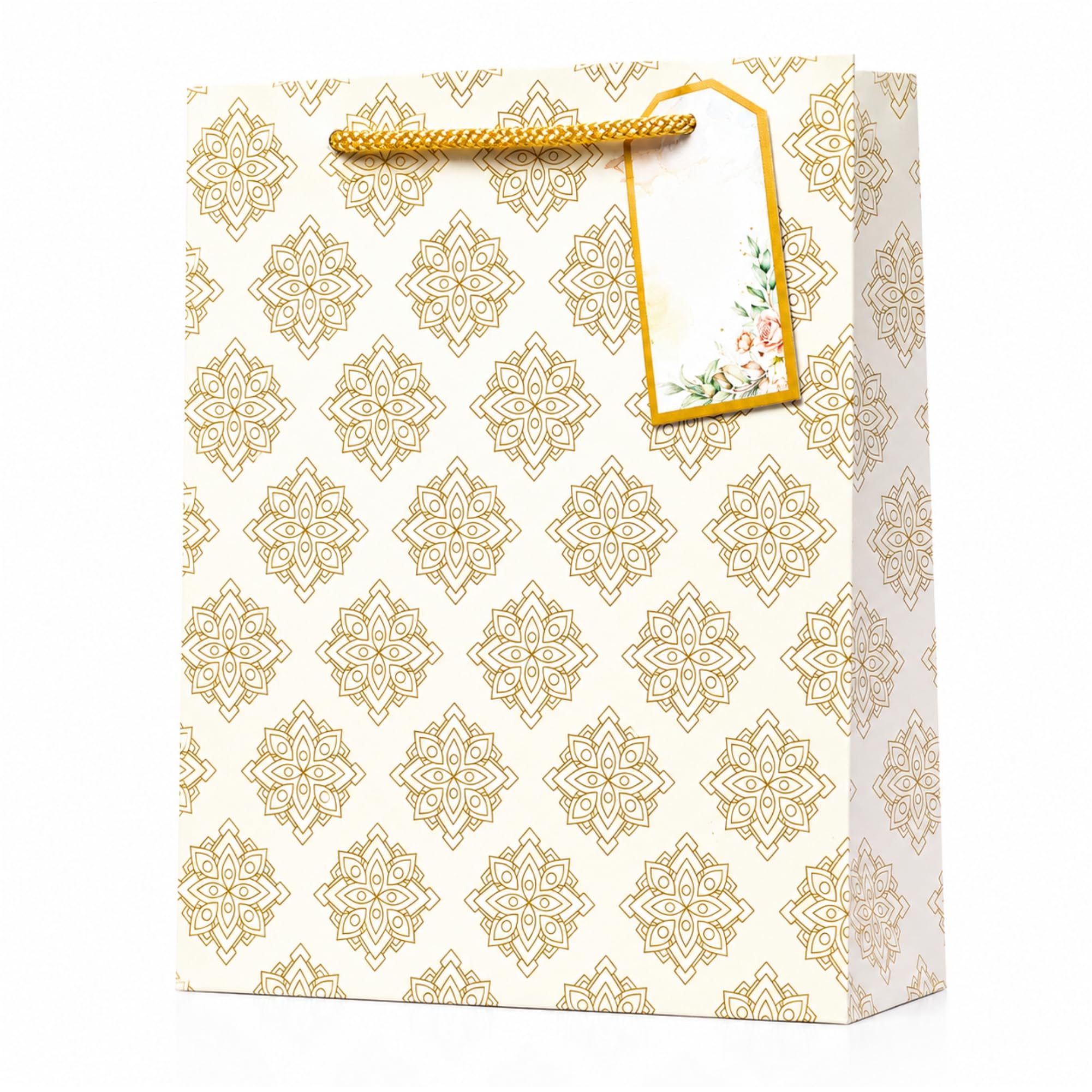 Floral Paper bags - Bags for gifting - Gift bags small size - Carry Bags for Gifting - Return gift bags Wedding Birthday Baby shower - Pack of 10 - Size 7 x 9 x 3 inch