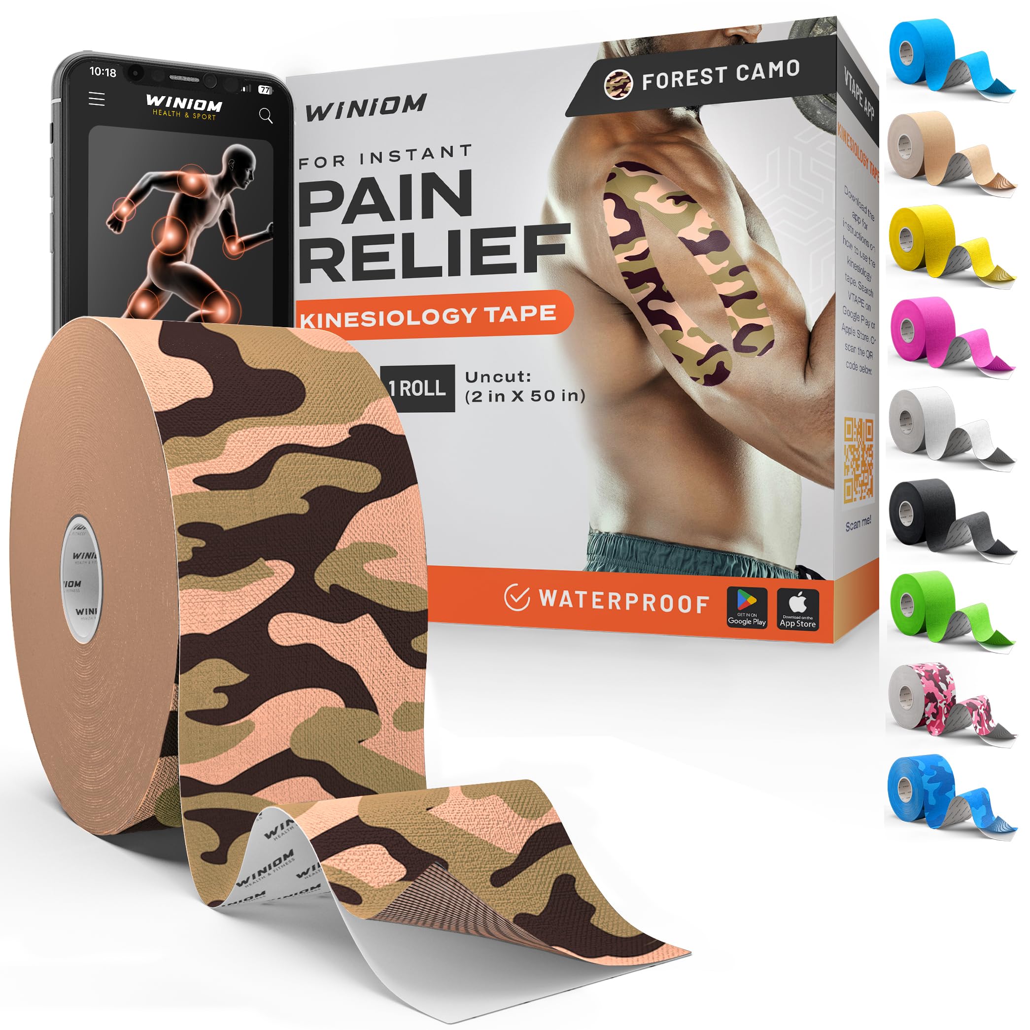Kinesiology Tape - Waterproof Athletic Tape, Uncut Roll 2"x50ft