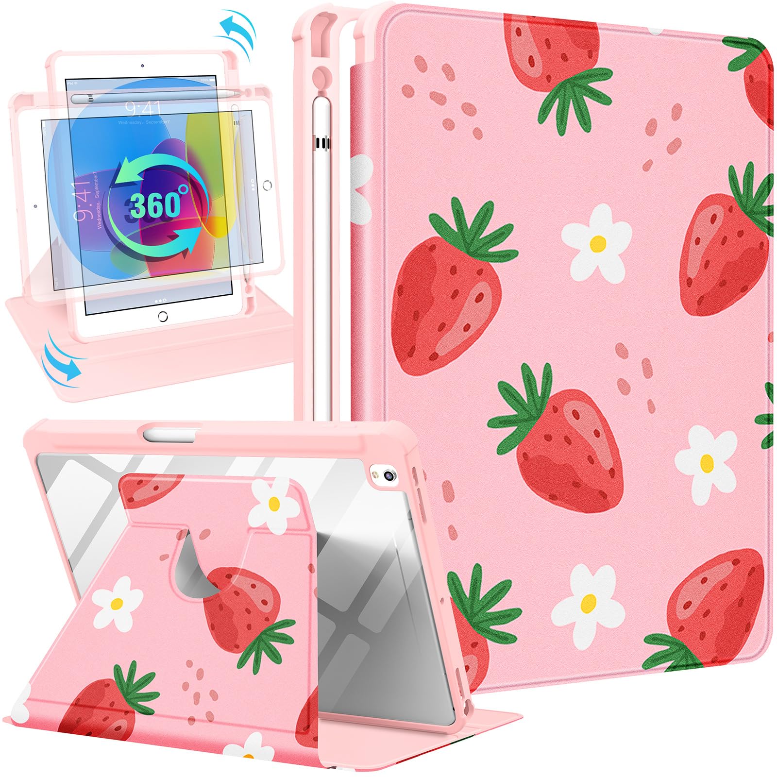 Uppuppy for iPad 9th/8th/7th/Air 3rd Generation Case 10.2& for iPad Pro 10.5 Inch Cases 360 Degree Rotating Stand Folio Cover with Pencil Holder Cute