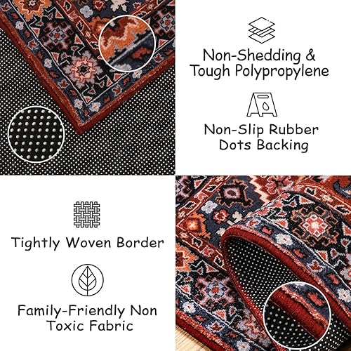 Miniatura 5 de Beeiva Alfombra roja oriental para pasillo, de 6 pies, ultrafina, antideslizante, lavable, alfombra de pasillo de cocina de 2 x 6 pies, alfombra