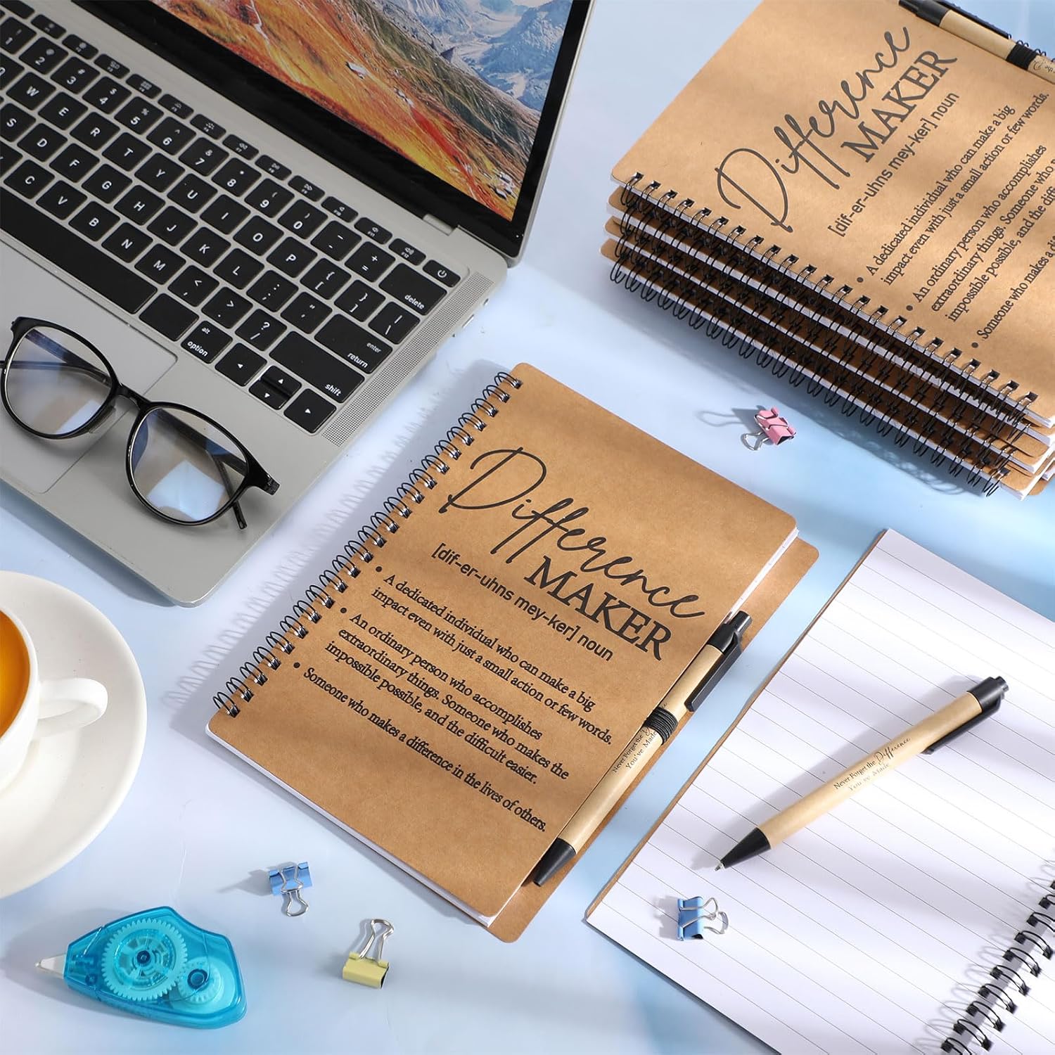 Nezyo 10 Sets Difference Maker Gifts Notebooks with Ballpoint Pens Employee Appreciation Gifts Mini Spiral Inspiration Journal Bulk for Leader Boss Coworker Nurse Teacher Difference Maker (Brown)