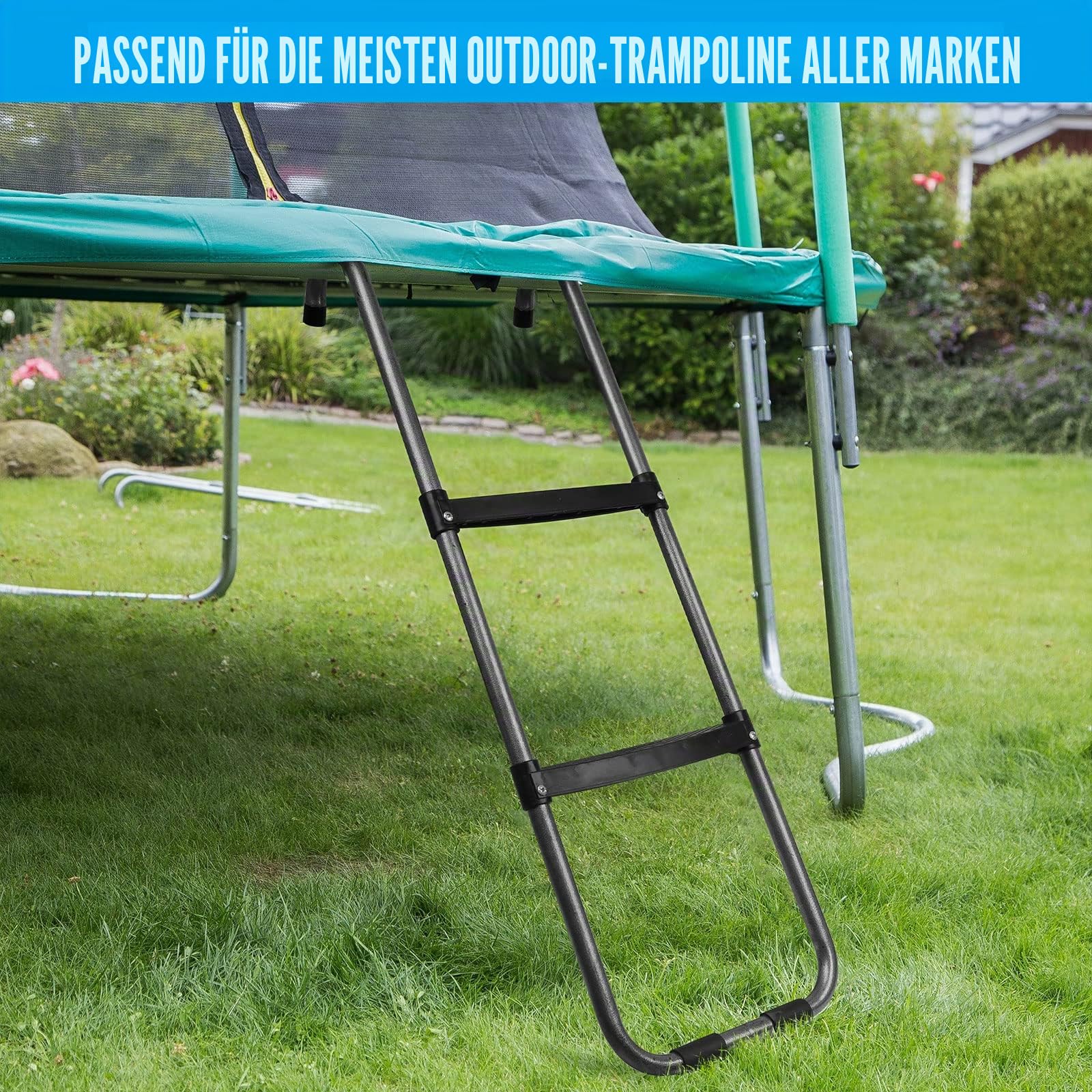 Trampolinleiter, rostbeständige Stahlleiter, rutschfeste Leiter für ft /12ft/14ft/16ft Trampoline,104cm Länge 2 Stufen Breitstufenleiter