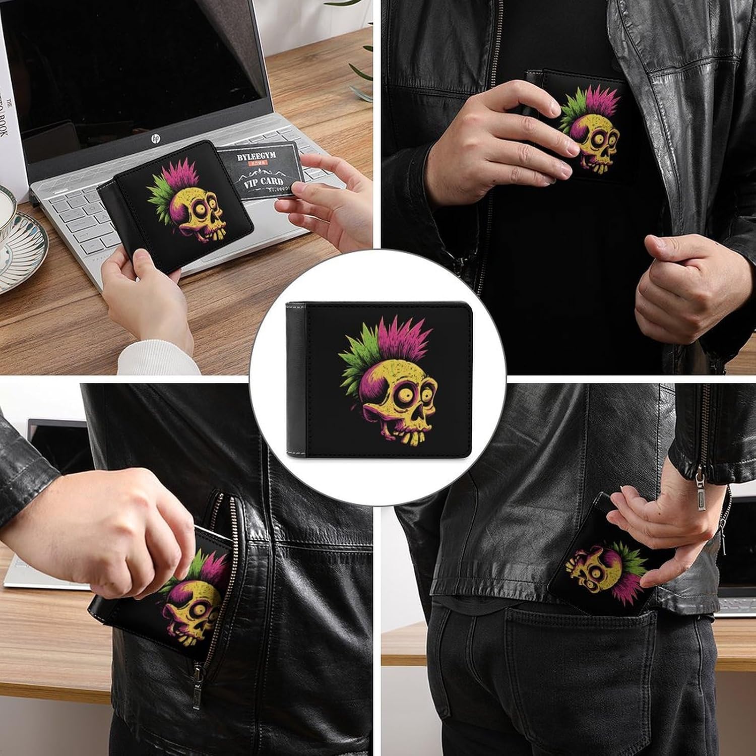 Skull Punk Novelty Wallet Soft Slim Front Pocket Bifold Purse with ID Credit Card Holder