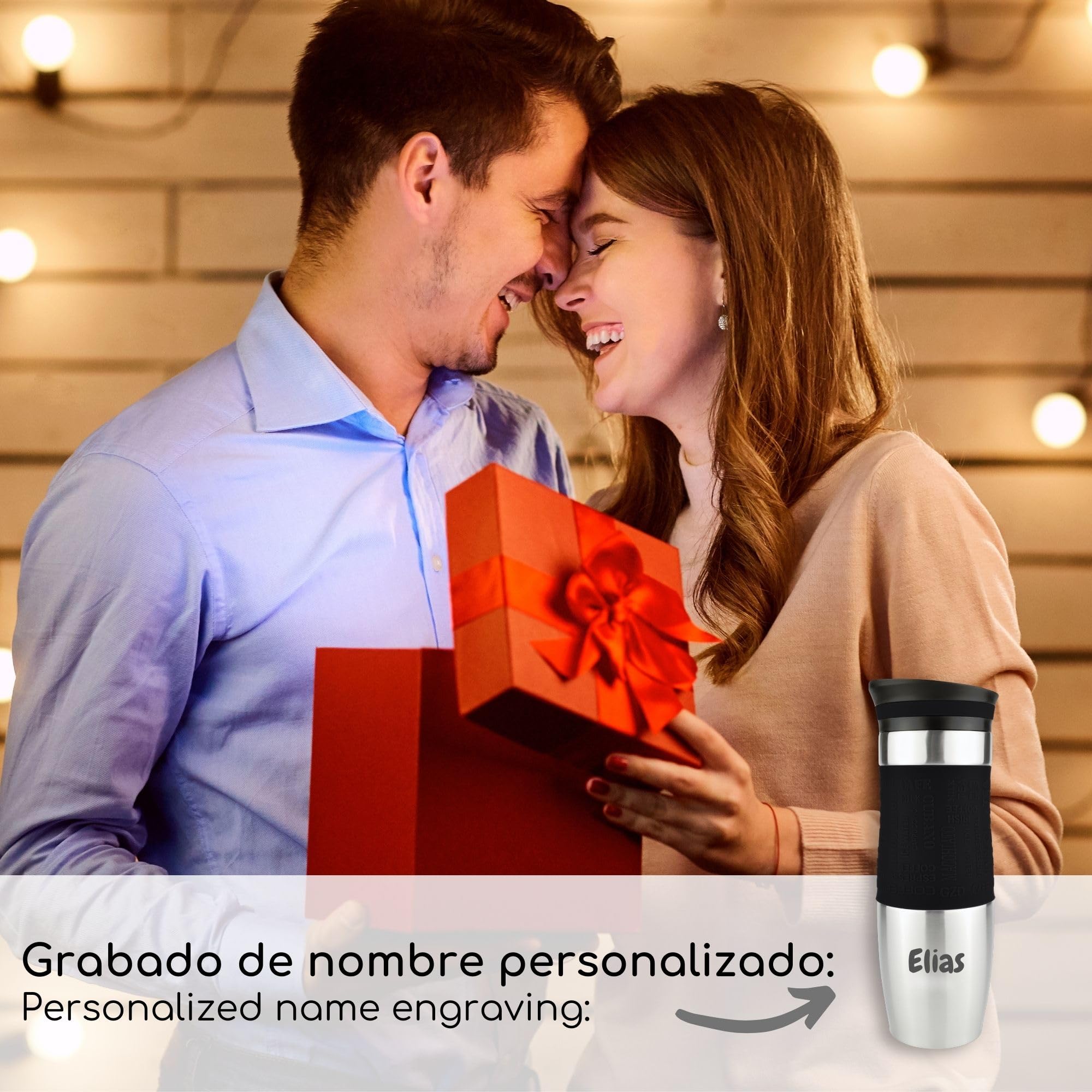 Milu Taza isotérmica con grabado - 450ml - ideas de regalos personalizados regalos de cumpleaños de navidad para hombres mujeres mamá papá novia