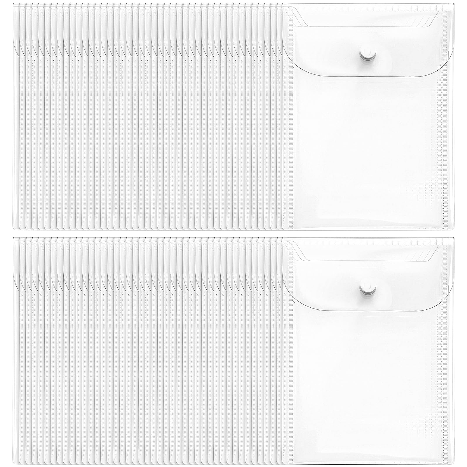 MAQUITA 100 Pack Clear Plastic Envelopes with Snap Closure, 5x7 Inch Reusable Waterproof Sticker Organizer, Storage Pockets for Photos, Receipts, Stamps, Cards, Documents