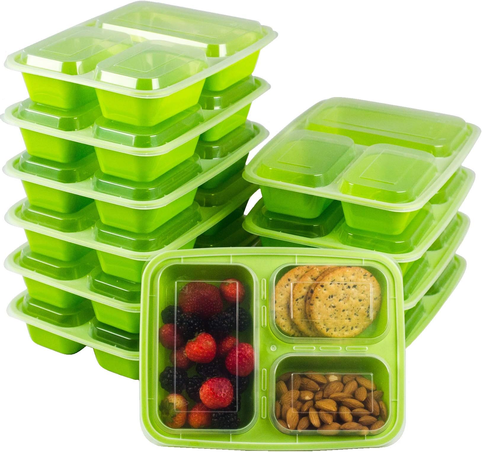 10-Pack Meal Prep Containers with Lids - Bento Box 3 Compartment 35ounce - Food Plastic Storage Containers with Lids - To Go Lunch Containers BPA-Free Portion Control Microwave Dishwasher Safe