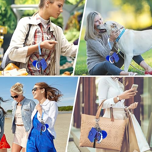 Miniatura 6 de Juego de llaveros de seguridad para mujeres y niñas, kit de accesorios de llavero 18 en 1 con alarma personal, tarjeta de silbato, cartera, pompón