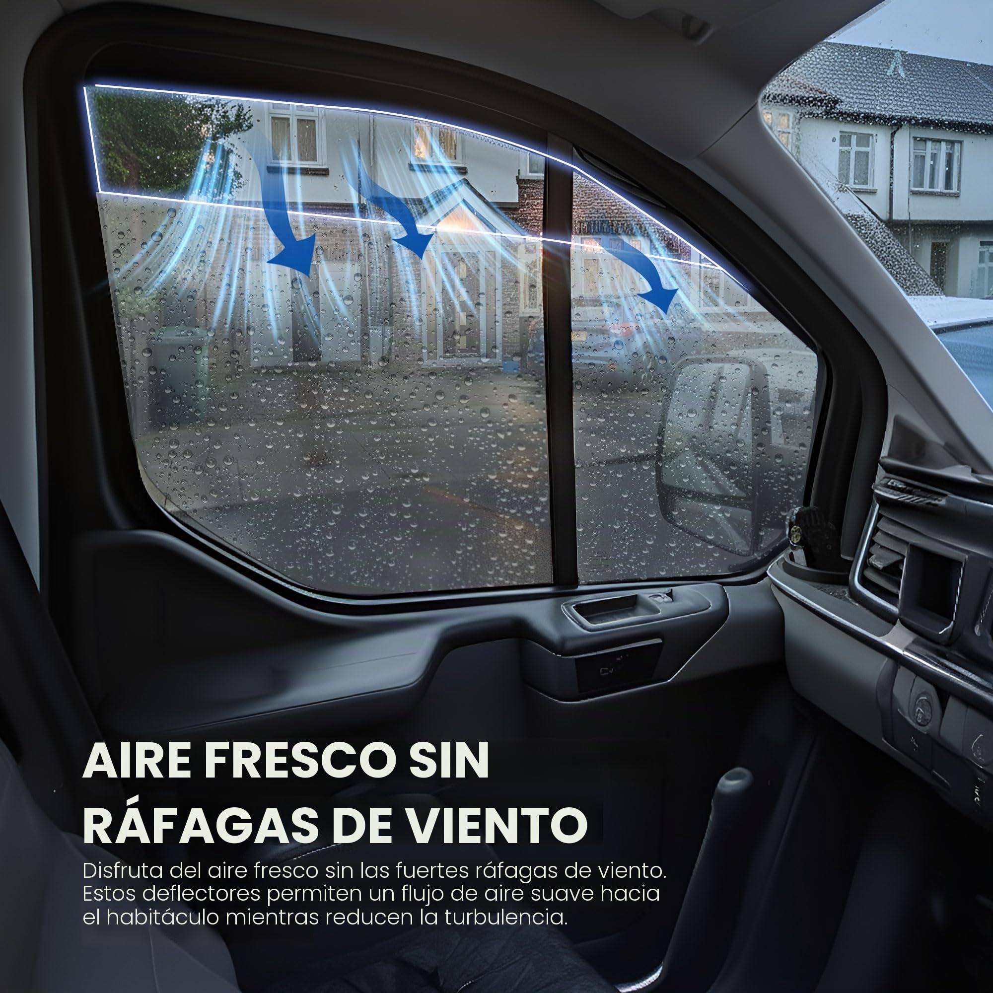 Para adaptarse a: deflectores de viento Ford Transit Custom 2023+ y viseras de ventana VW Transporter T7 (2025+), juego de ajuste externo de 2 piezas, tintados, deflectores adhesivos de alta calidad
