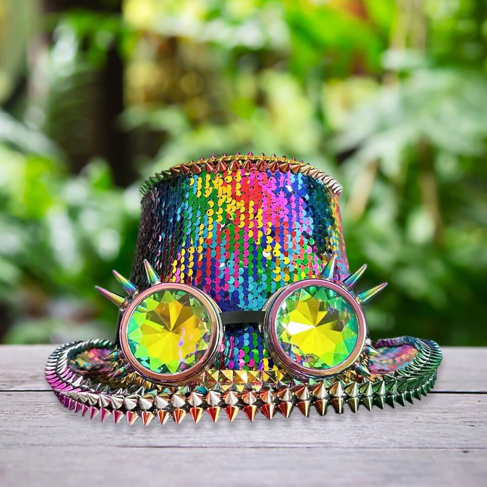 Chapeau de capitaine à paillettes scintillantes avec lunettes pour festival de musique, bal masqué, fête, accessoires de jeu de rôle
