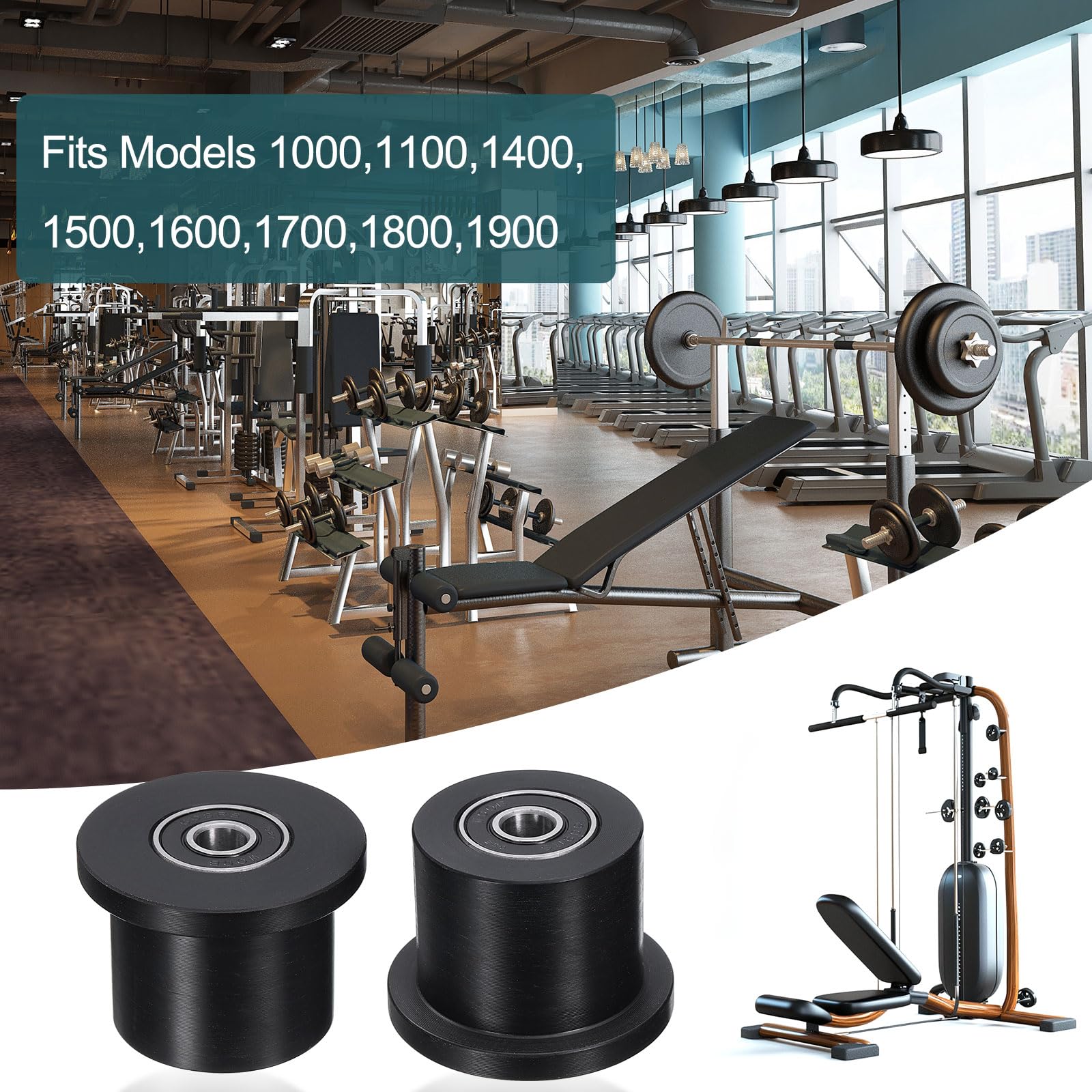 QUARKZMAN 6 Paquet Nylon Usiné Roues/Rouleaux Gym Remplacement Roues Convient pour Total Gym Accessoires Pièce avec Roulements par Trou de 5/16" dans Diamètre, Noir