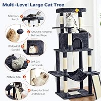 Vista 2 de Cat Tree Tower 63in Multi-Level Cat Tower for Indoor Cats with Sisal Scratching Posts, Condo, Hammock, Dangling Ball and Extended Platform for Cats