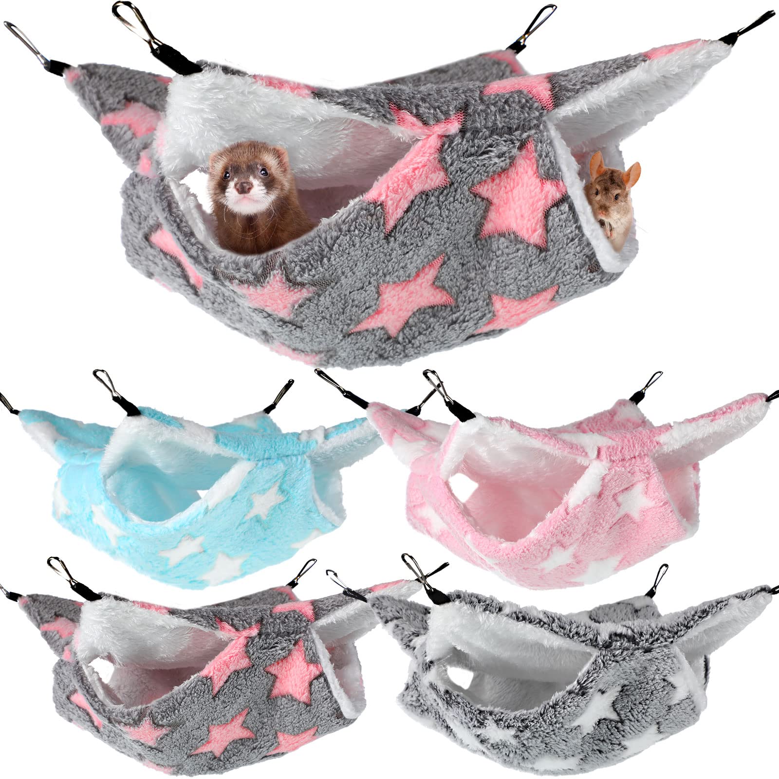 4 Amache da Gabbia per Piccoli Animali Letto a Castello per Furetto a Doppio Strato Amaca per Porcellini d'India da Appendere Amaca Morbida Calda per Gioco del Nascondiglio Accessori (Stella Grande)