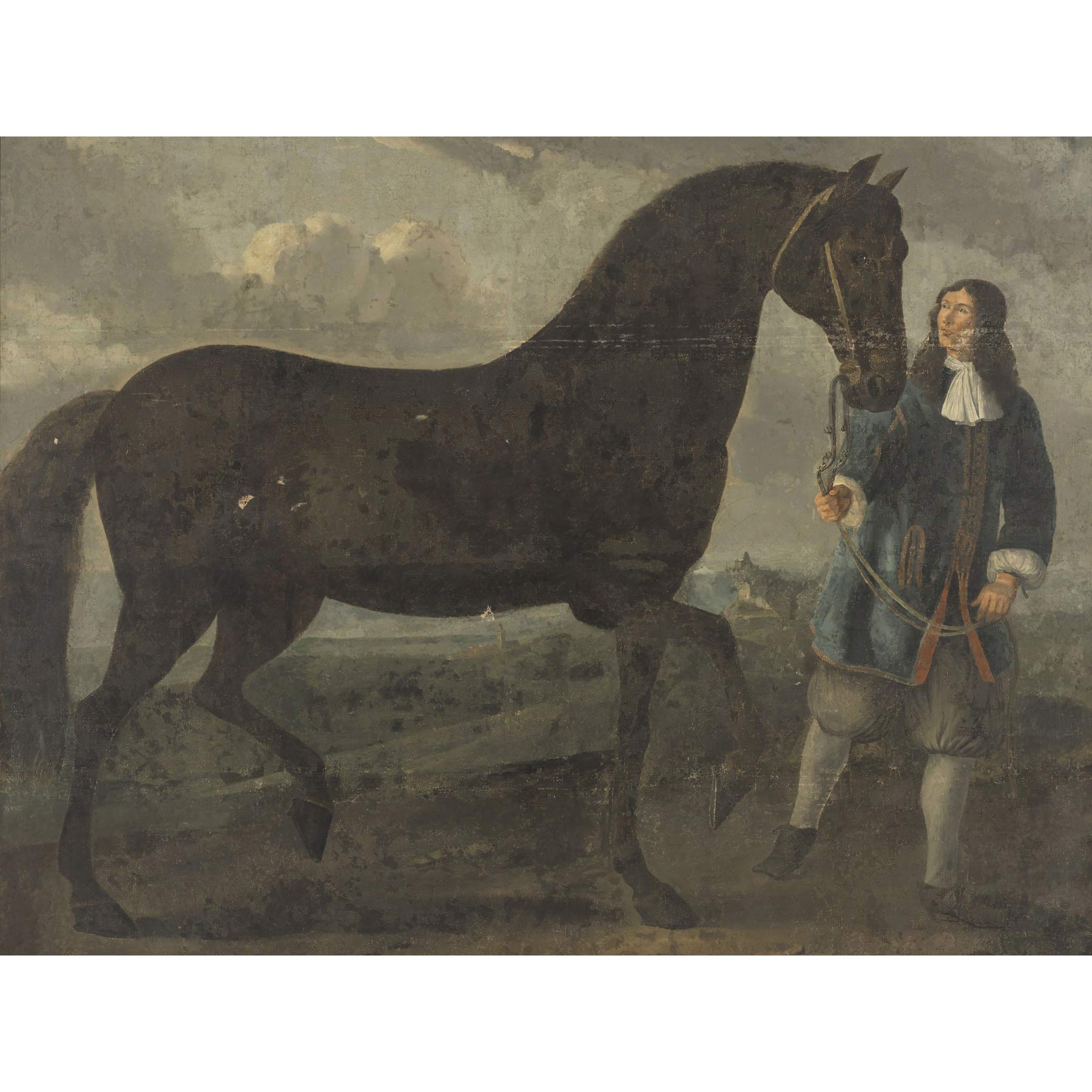 Artery8 Black Horse With Groom Painting Large Wall Art Poster Print Thick Paper 18X24 Inch